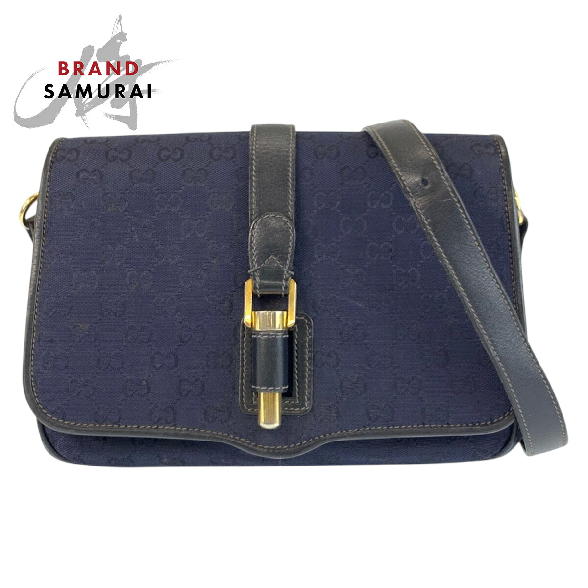 GUCCI グッチ ヴィンテージ ネイビー ゴールド金具 GGキャンバス /レザー ショルダーバッグ ポシェット レディース 601342 【中古】｜BRAND SAMURAI