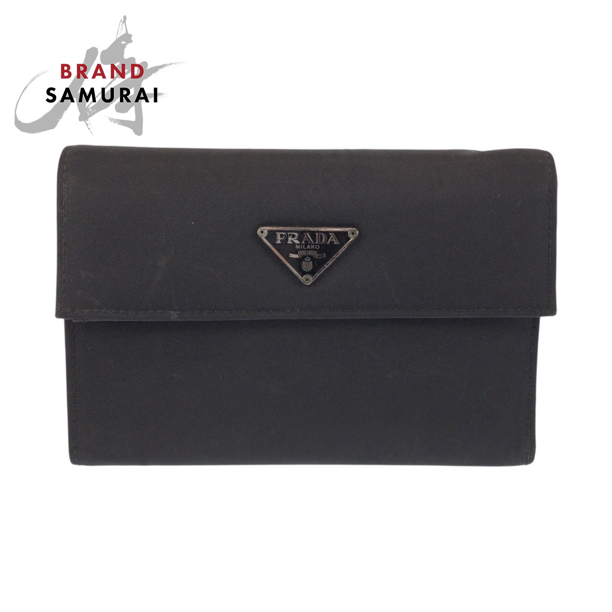 PRADA プラダ テスート 三角ロゴプレート ブラック 黒 シルバー金具 ナイロン /レザー 73 折り財布 コンパクトウォレット レディース 600222 【中古】