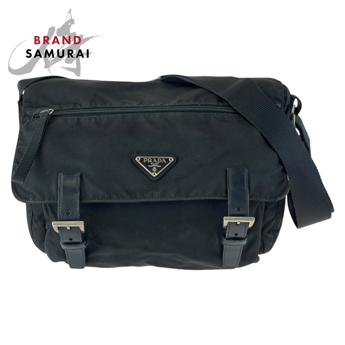 PRADA プラダ テスート 三角ロゴプレート ブラック 黒 シルバー金具 ナイロン ショルダーバッグ メッセンジャーバッグ レディース 601305 【中古】