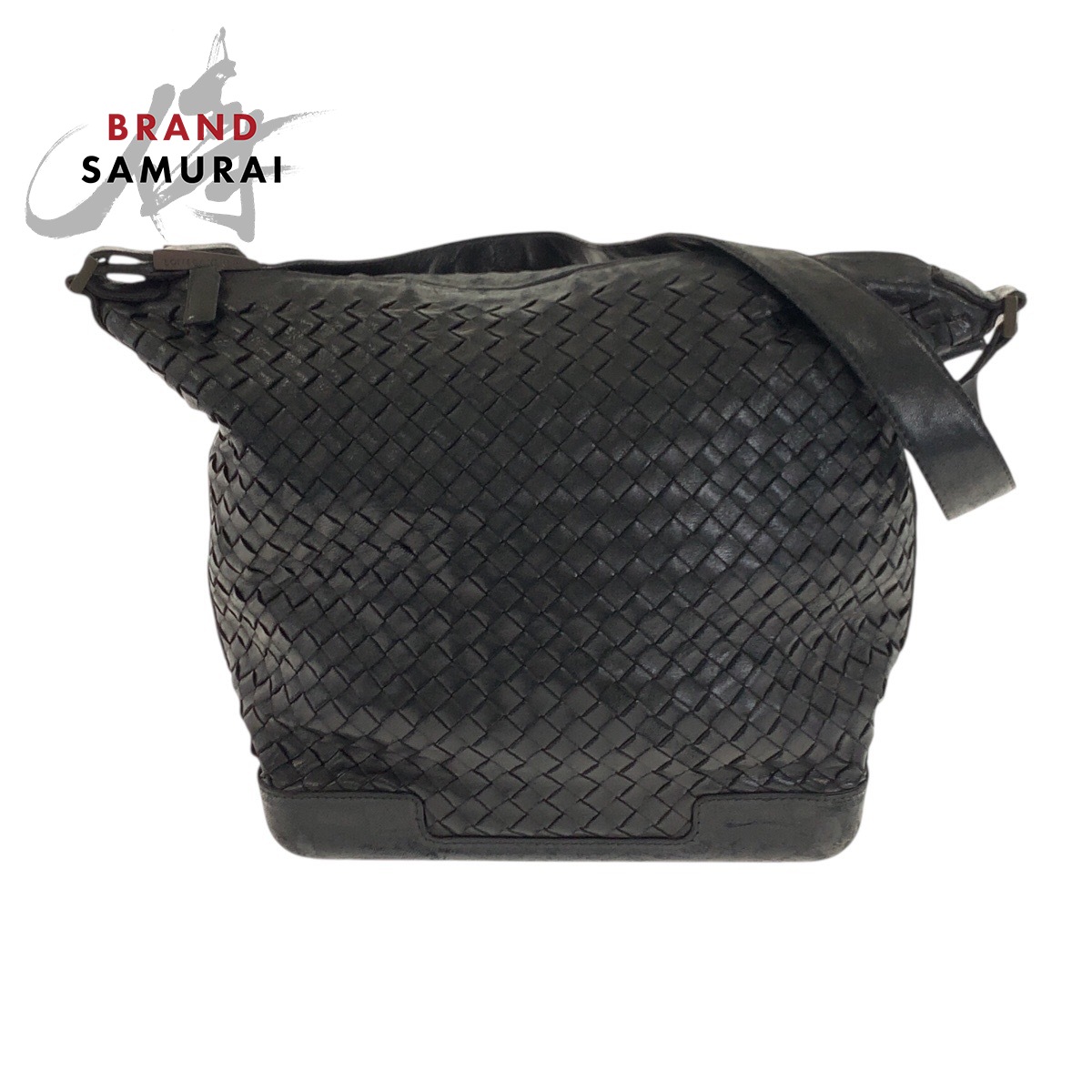 美品 BOTTEGAVENETA ボッテガヴェネタ イントレチャート 黒いこと 黒 鵞鳥メタ金具 なめし革 10600106071NE ショルダーバッグ 601186 【中古】