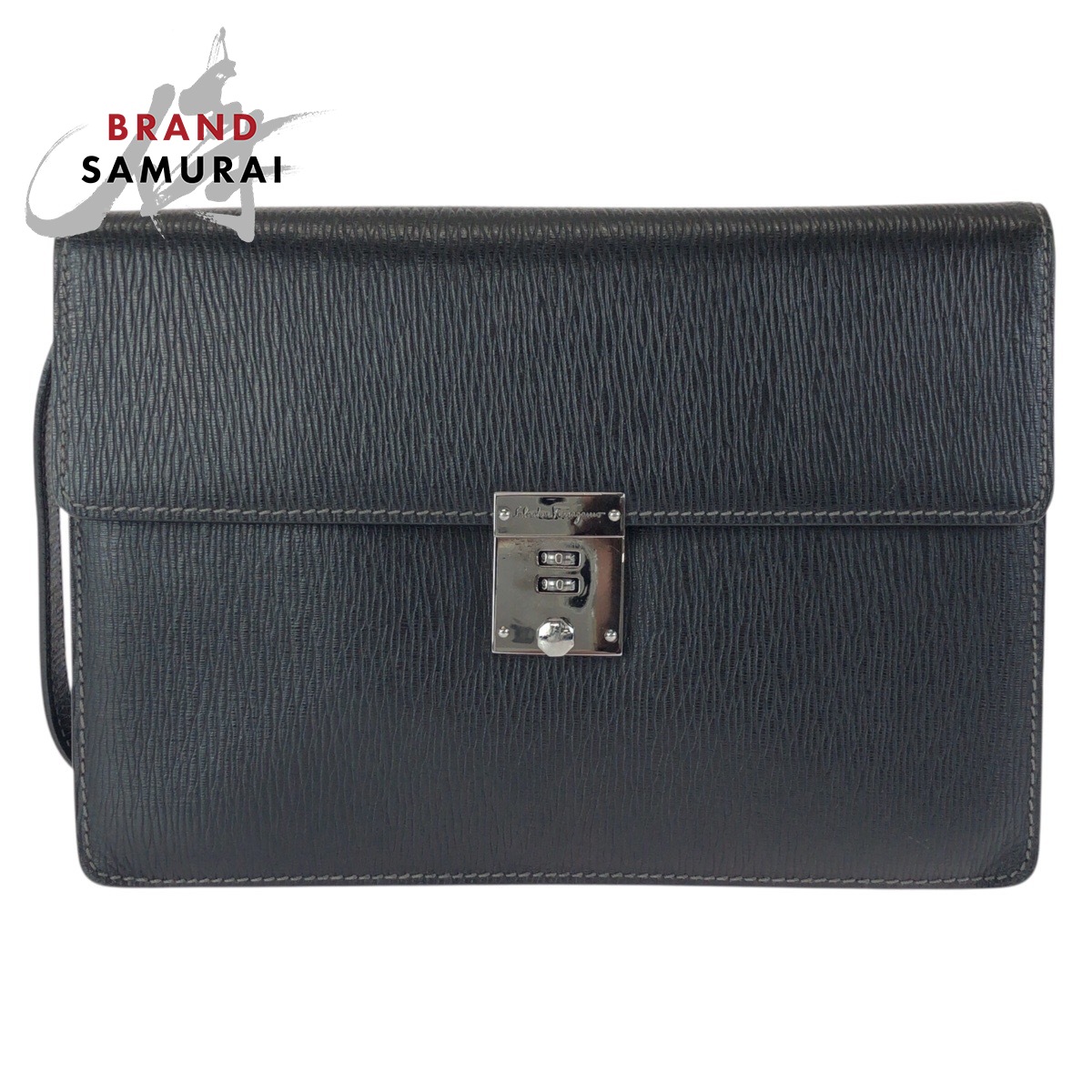 美品 Salvatore Ferragamo サルヴァトーレフェラガモ 文字盤鍵を掛ける式 黒いこと 黒 しろがね色金具 なめし革 クラッチペダル御徒面子 二つ目御徒面子 メンズ 601327 【中古】