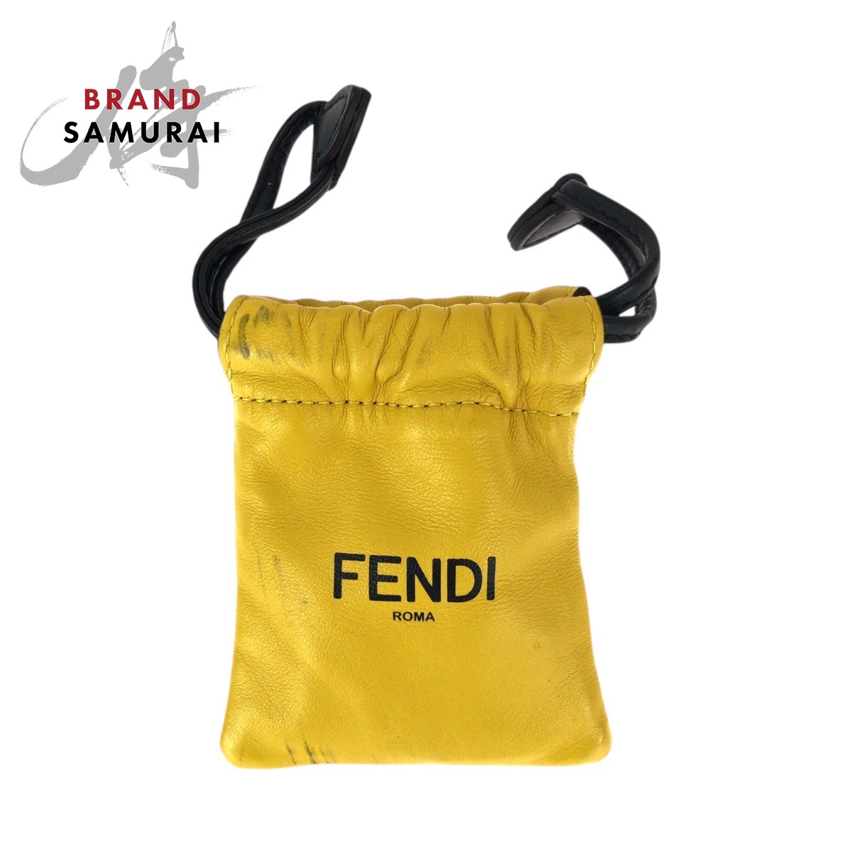 FENDI フェンディ イエロー ブラック ゴールド金具 レザー 7AR897 ポーチ フォンポーチ レディース 600846 【中古】