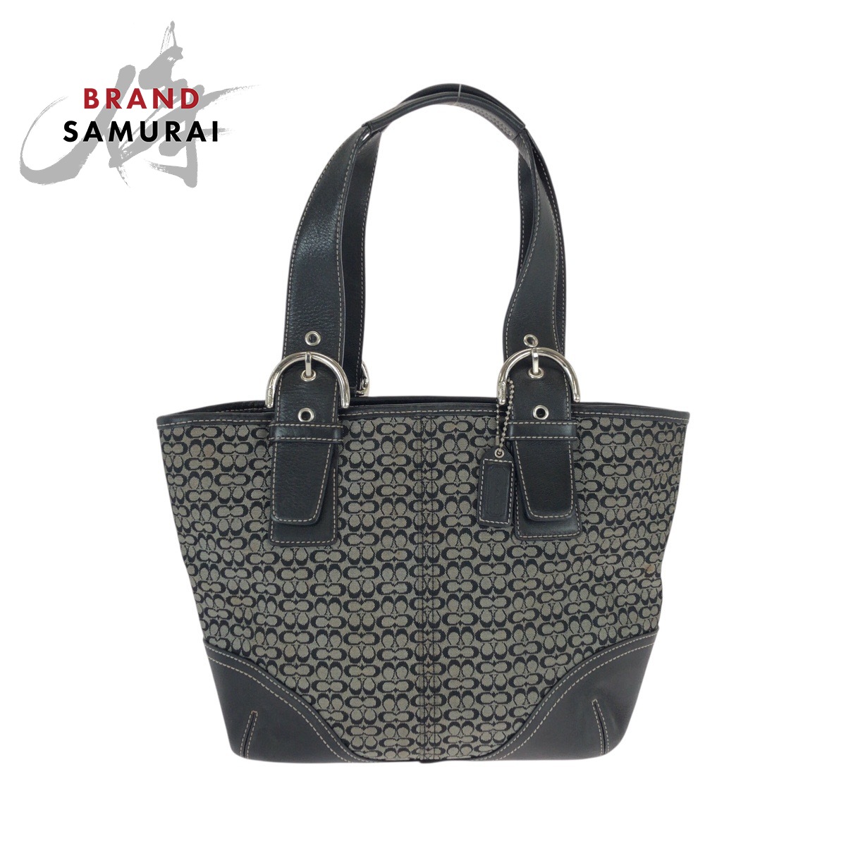 美品 COACH コーチ職 ミニシグネチャー 黒いこと 黒 薄墨色 帆布 /なめし革 C35-6383 ショルダーバッグ ハンドバック レディース 600895 【中古】