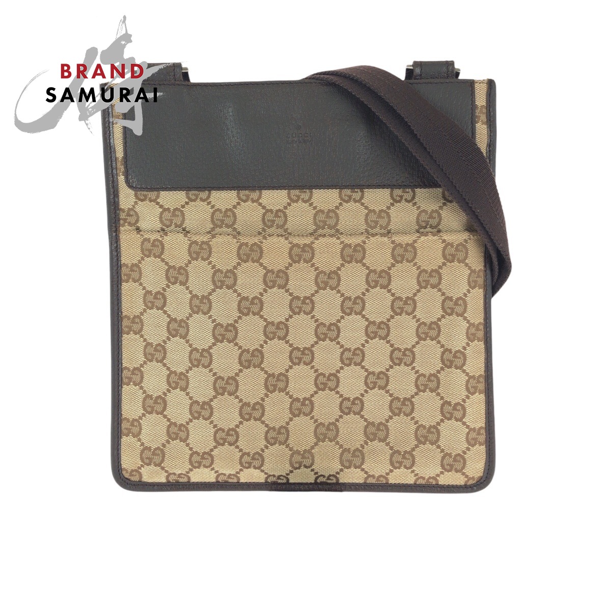 美品 GUCCI グッチ ブラウン ベージュ シルバー金具 GGキャンバス /レザー 27639 ショルダーバッグ ポシェット レディース 601334 【中古】