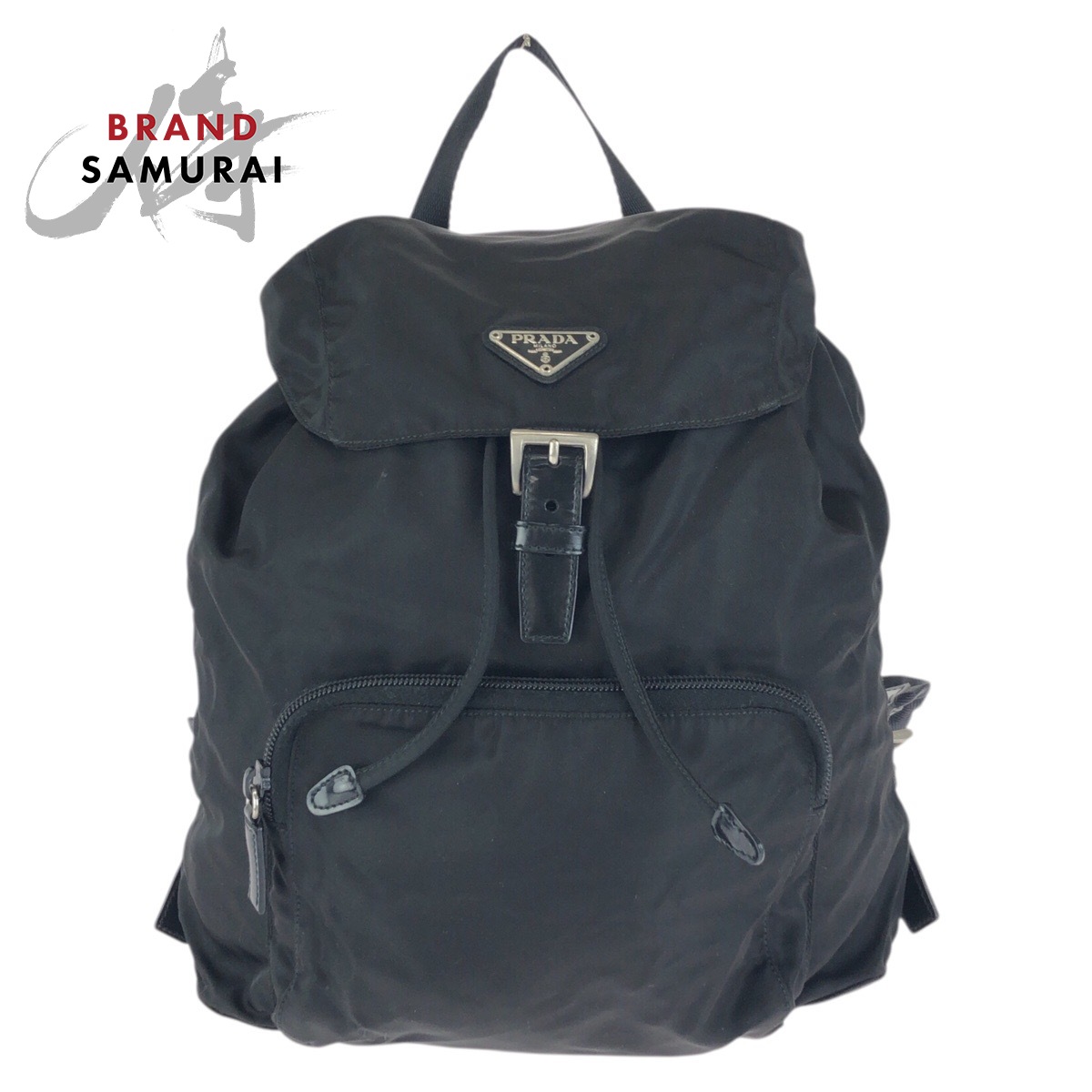 美品 PRADA プラダ テスート 三角ロゴプレート ブラック 黒 シルバー金具 ナイロン /レザー リュックサック バックパック レディース 601339 【中古】