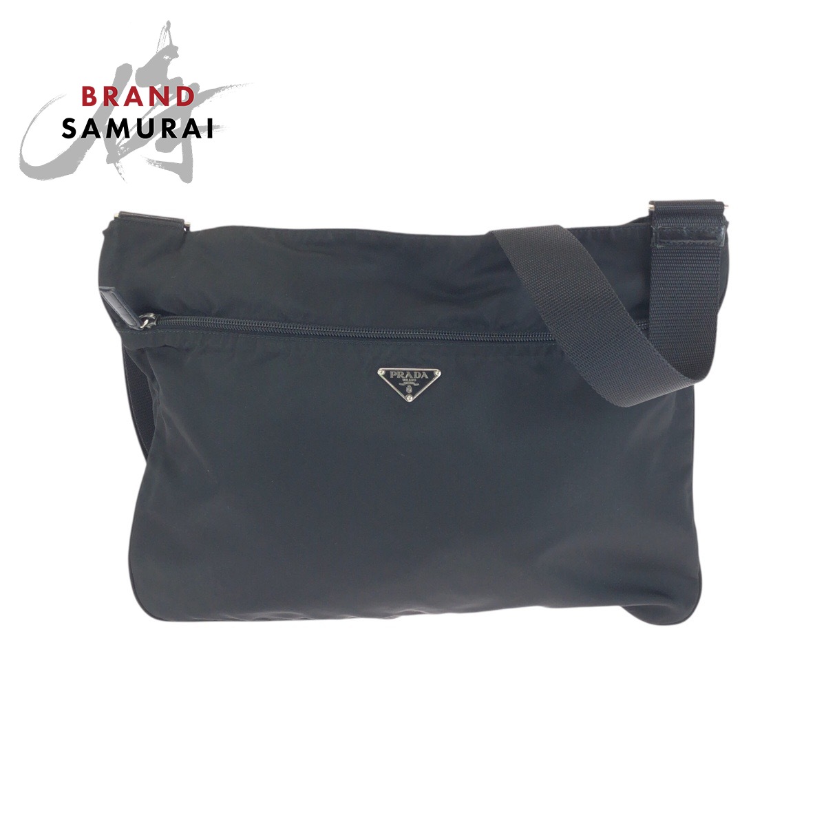美品 PRADA プラダ テスート 三角ロゴプレート ブラック 黒 シルバー金具 ナイロン ショルダーバッグ ポシェット メンズ 601171 【中古】