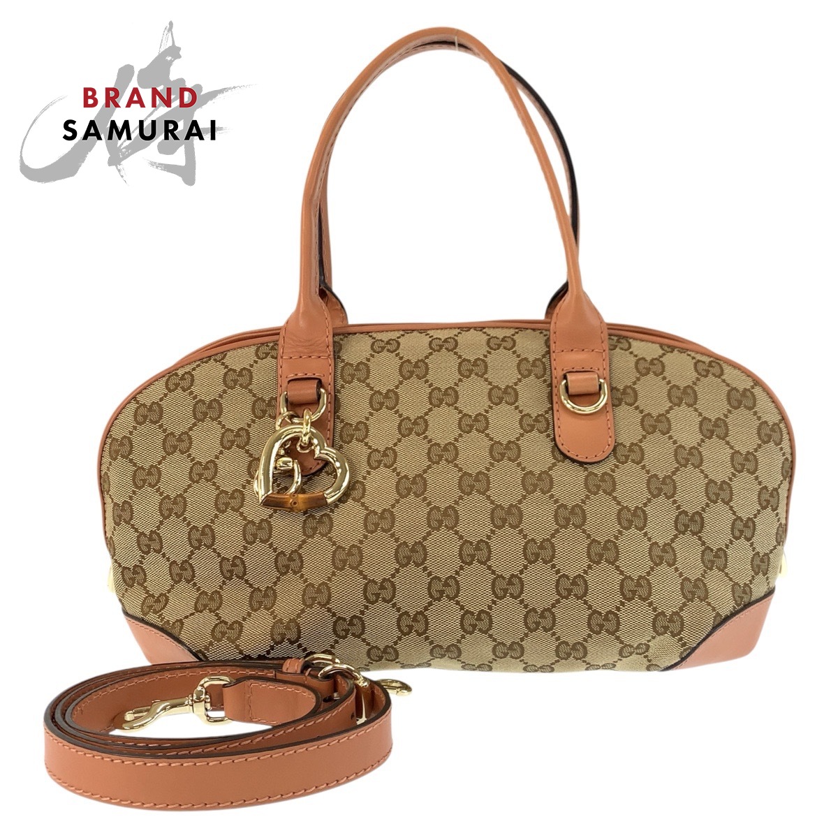 美品 GUCCI グッチ ハートビット ベージュ ピンク ゴールド金具 GGキャンバス /レザー 269955 ハンドバッグ ショルダーバッグ 2way レディース 601398 【中古】