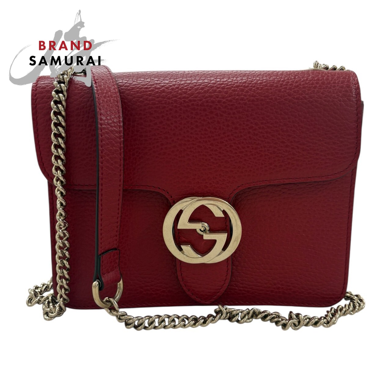 超美品 GUCCI グッチ インターロッキング レッド レザー 510304 ショルダーバッグ レディース S1-00056 【中古】