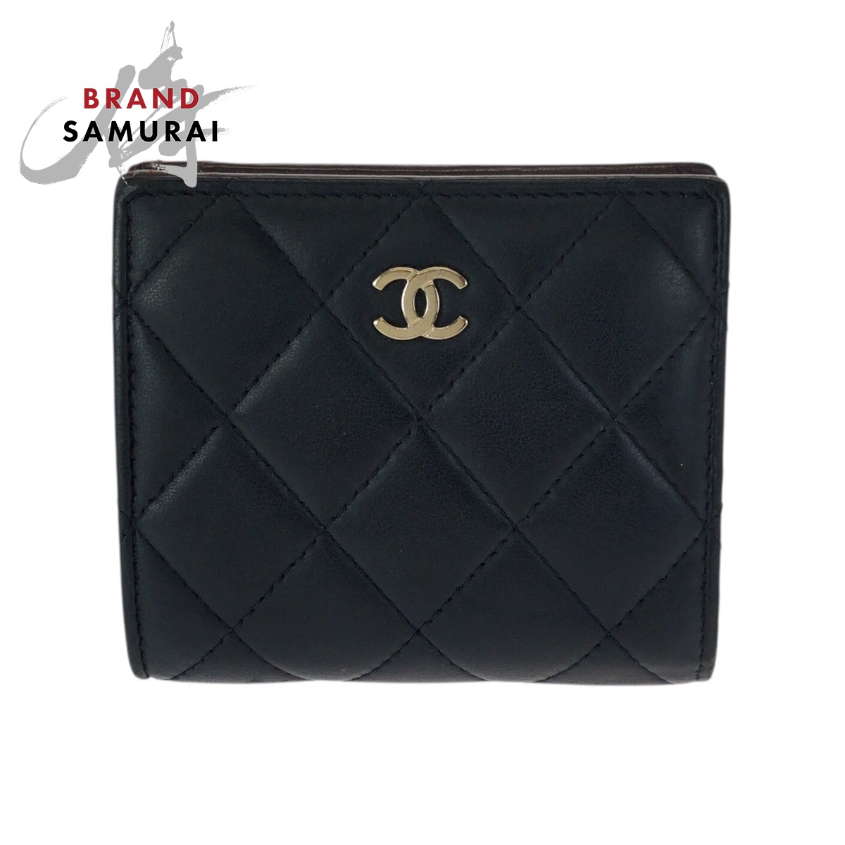美品 CHANEL シャネル マトラッセ ココマーク ブラック 黒 ゴールド金具 ラムスキン 折財布 コンパクトウォレット レディース 601203 【中古】｜BRAND SAMURAI