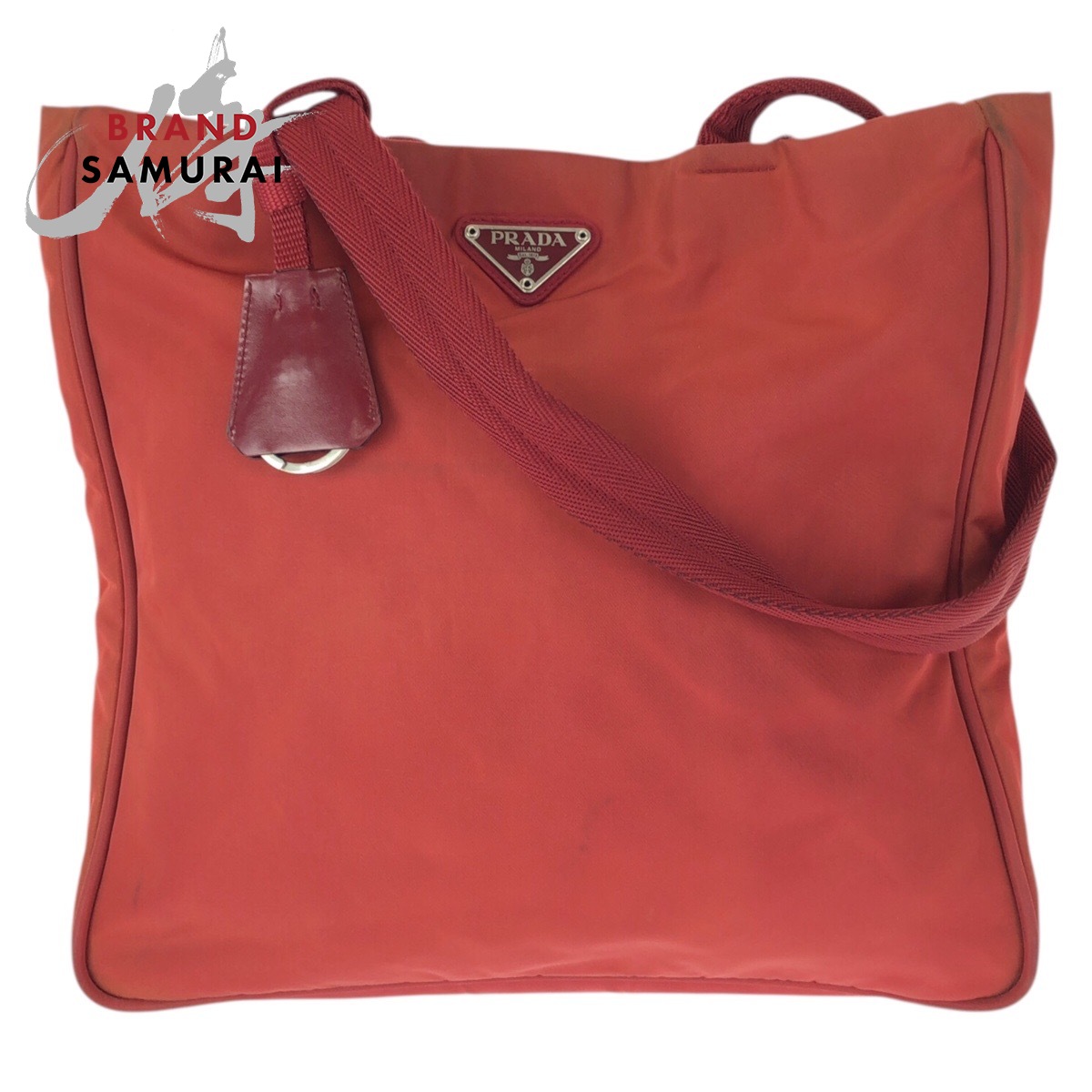 PRADA プラダ テスート 三角ロゴプレート レッド シルバー金具 ナイロン トートバッグ ショルダーバッグ レディース 601501 【中古】