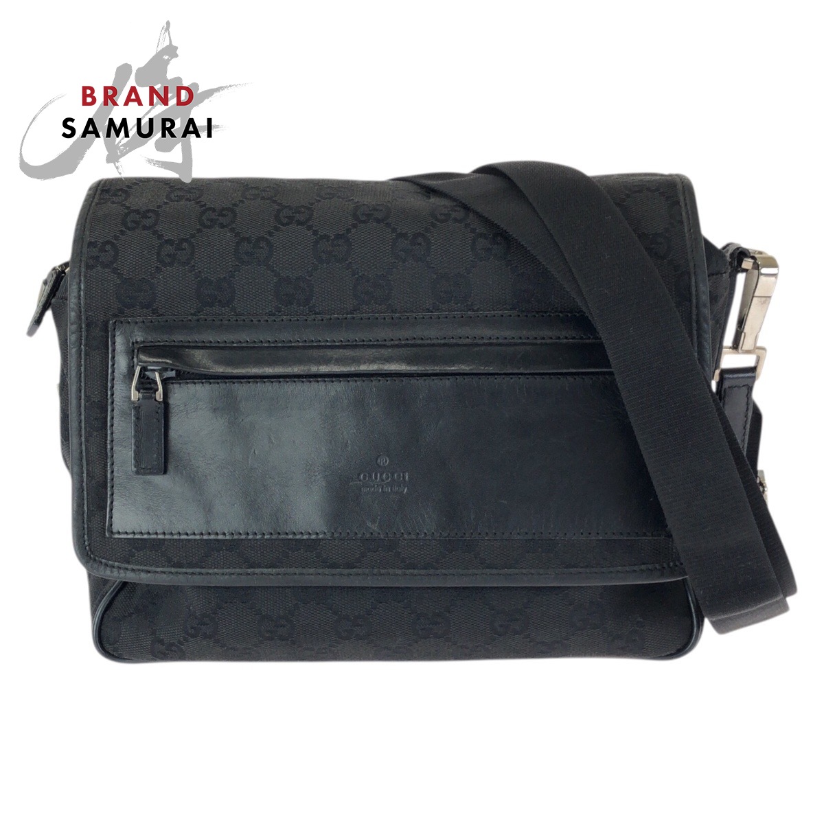 美品 GUCCI グッチ ブラック 黒 シルバー金具 GGキャンバス /レザー 28562 ショルダーバッグ メッセンジャーバッグ メンズ 601509 【中古】