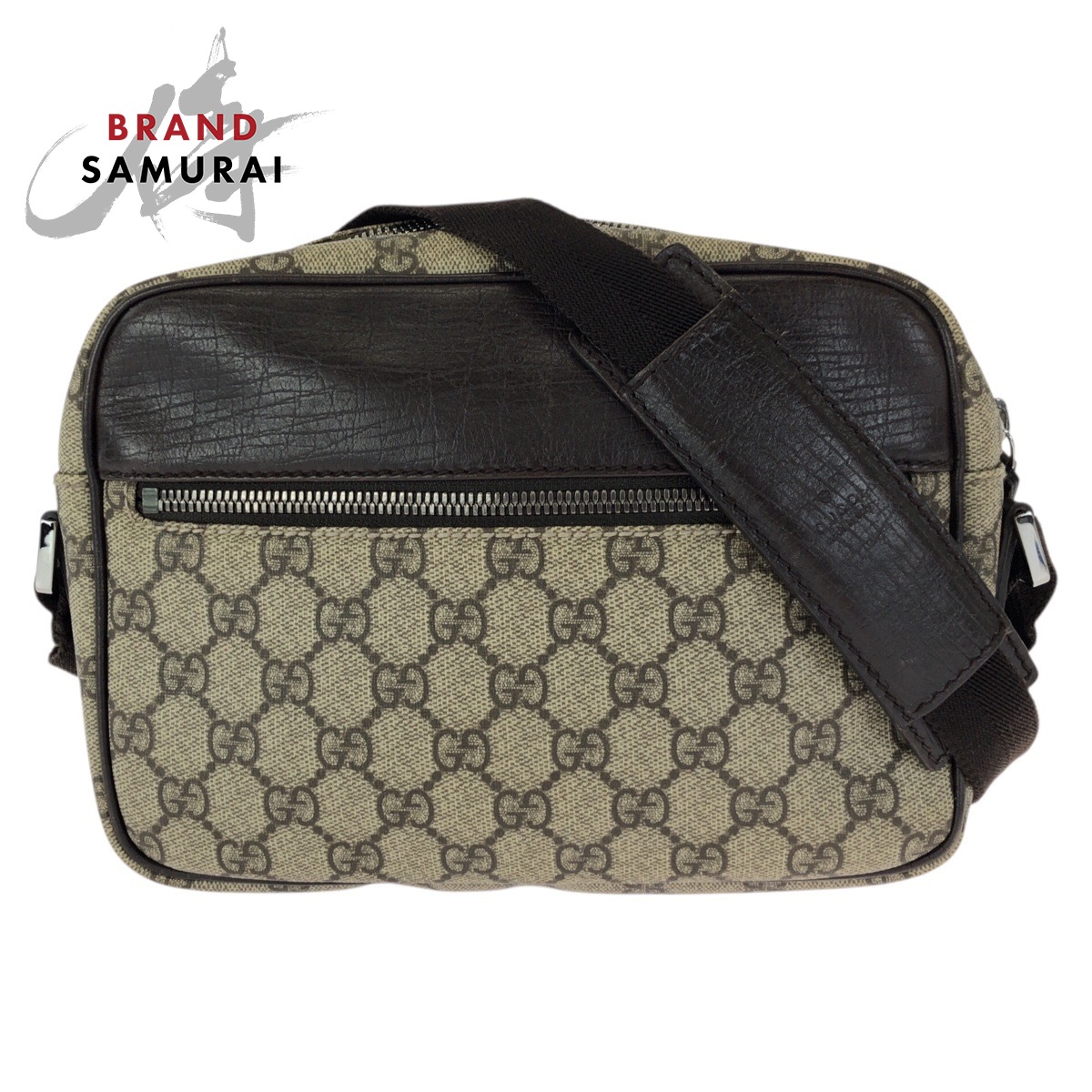 美品 GUCCI グッチ ベージュ ダークブラウン シルバー金具 GGスプリームキャンバス /レザー 114291 ショルダーバッグ メッセンジャーバッグ レディース 601510 【中古】