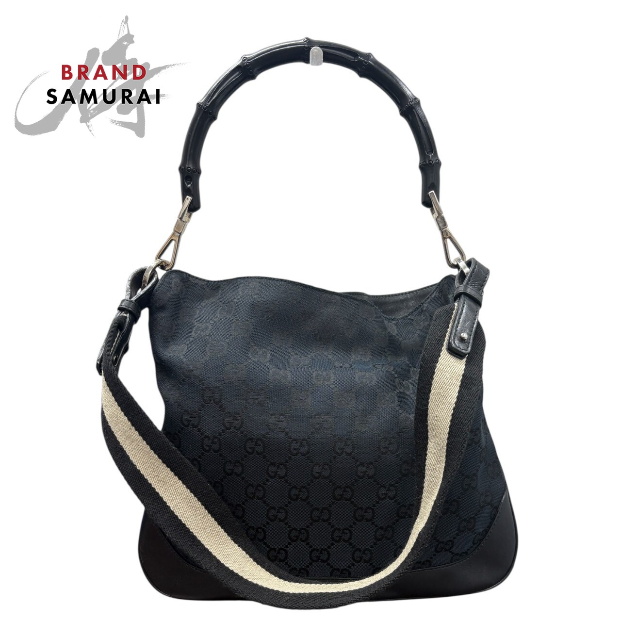 美品 GUCCI グッチ バンブー 黒いこと しろがね色金具 GG帆布 /なめし革 001.4095 ショルダーバッグ レディース S1-00065 【中古】