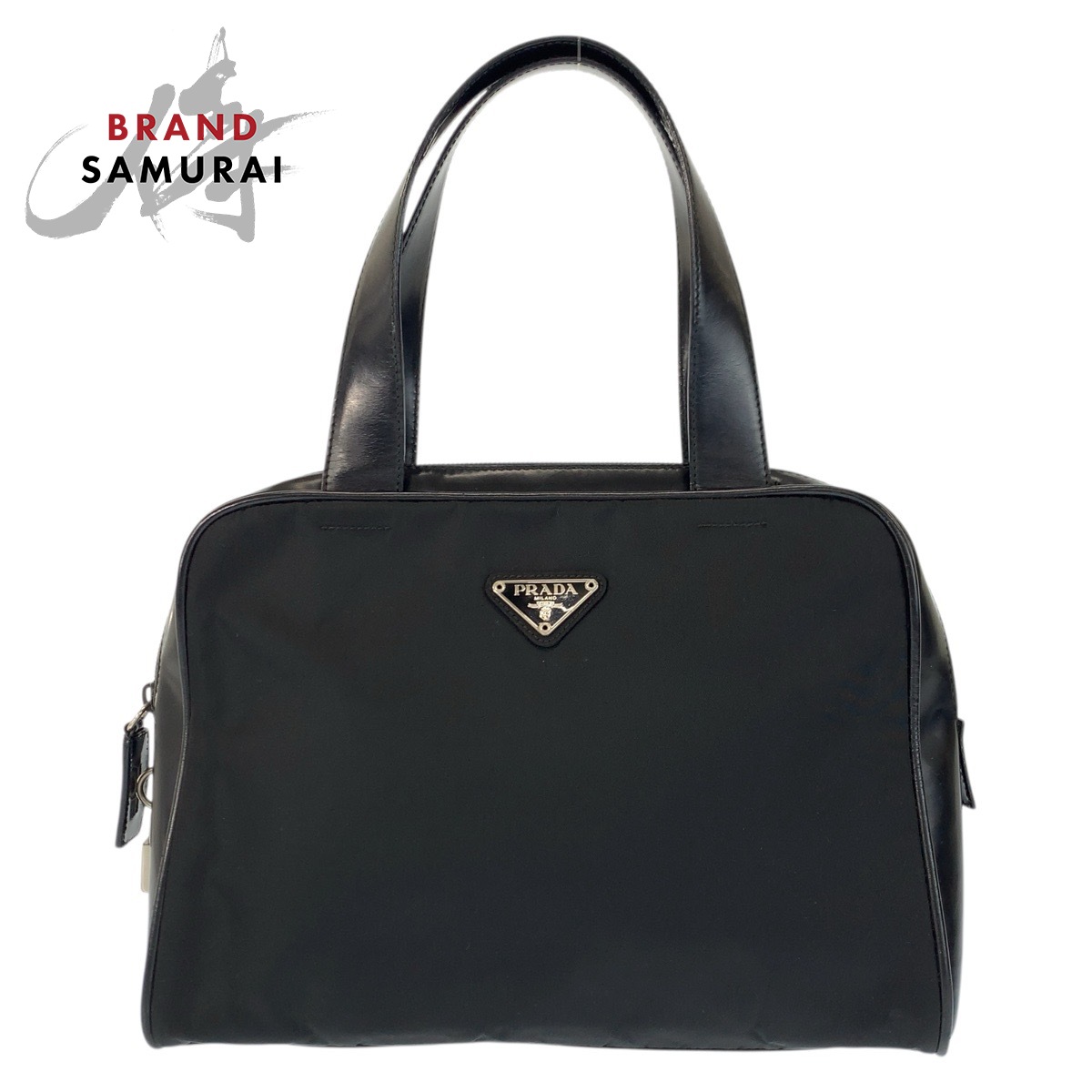 美品 PRADA プラダ テスート 三角ロゴプレート ブラック 黒 シルバー金具 ナイロン /レザー ハンドバッグ レディース 601492 【中古】