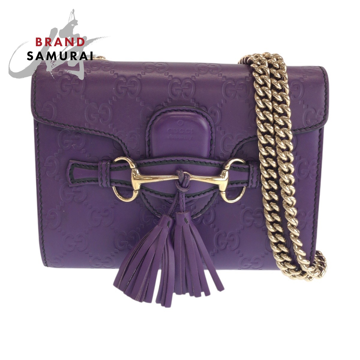 美品 GUCCI グッチ グッチシマ ホースビット エミリー パープル ゴールド金具 レザー 369622 ショルダーバッグ チェーンショルダーバッグ レディース 601387 【中古】