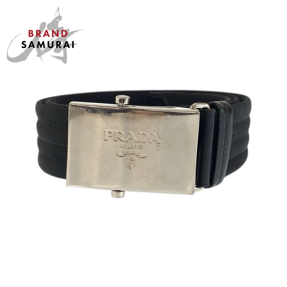 美品 PRADA プラダ 85糎/34in 黒いこと 黒 しろがね色金具 ナイロン 2C2386 胴締め ローラーバックルベルト メンズ 601483 【中古】