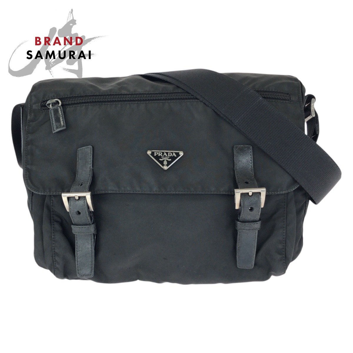 PRADA プラダ テスート 三角ロゴプレート ブラック 黒 シルバー金具 ナイロン /レザー ショルダーバッグ メッセンジャーバッグ レディース 601089 【中古】