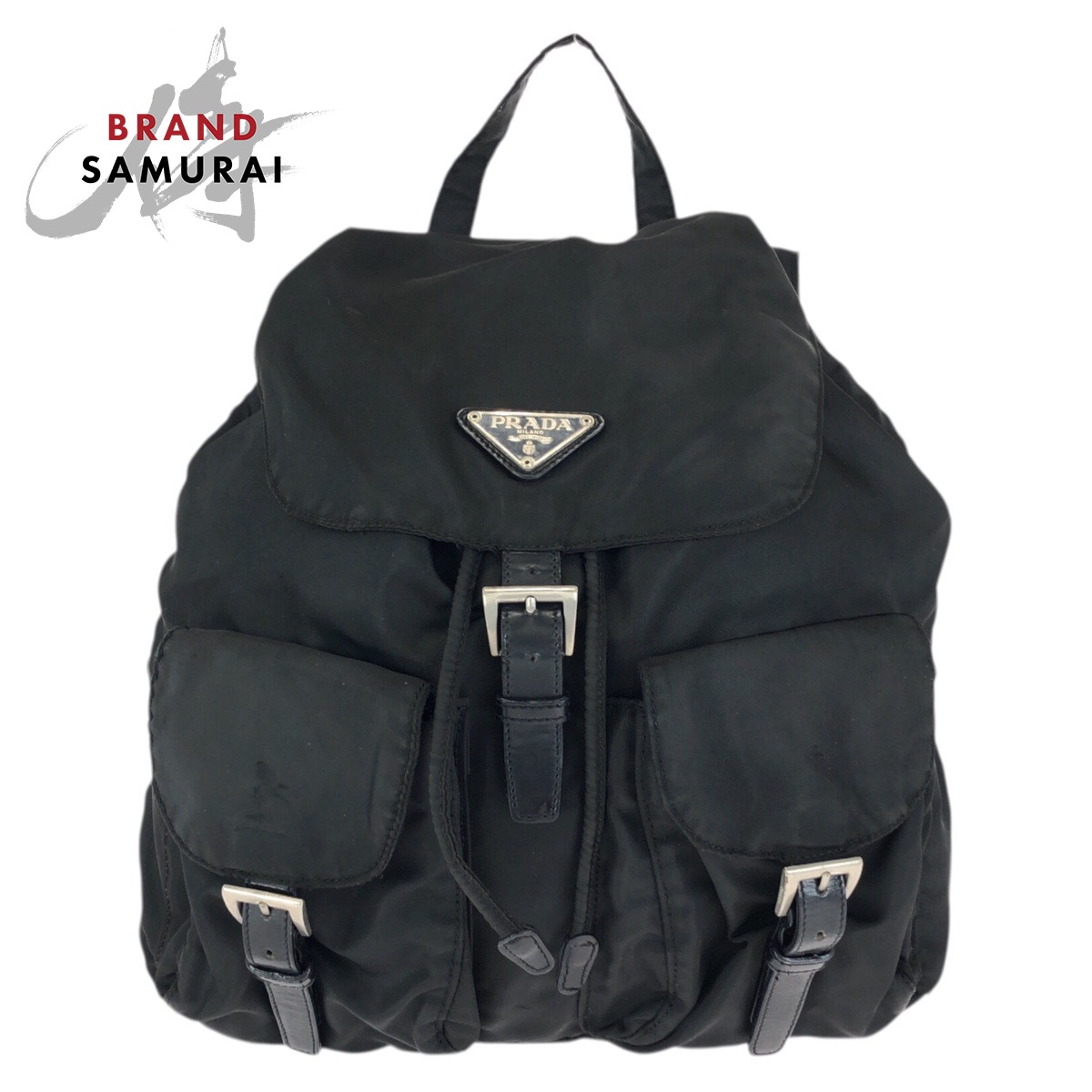 美品 PRADA プラダ テスート 三角ロゴプレート ブラック 黒 シルバー金具 ナイロン /レザー リュックサック バックパック レディース 601169 【中古】
