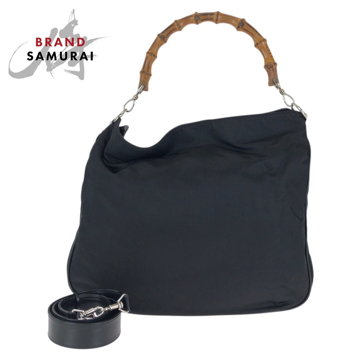 美品 GUCCI グッチ バンブー ２way ブラック 黒 シルバー金具 ナイロン /レザー 001 3444 1577 ショルダーバッグ ハンドバッグ レディース 601495 【中古】