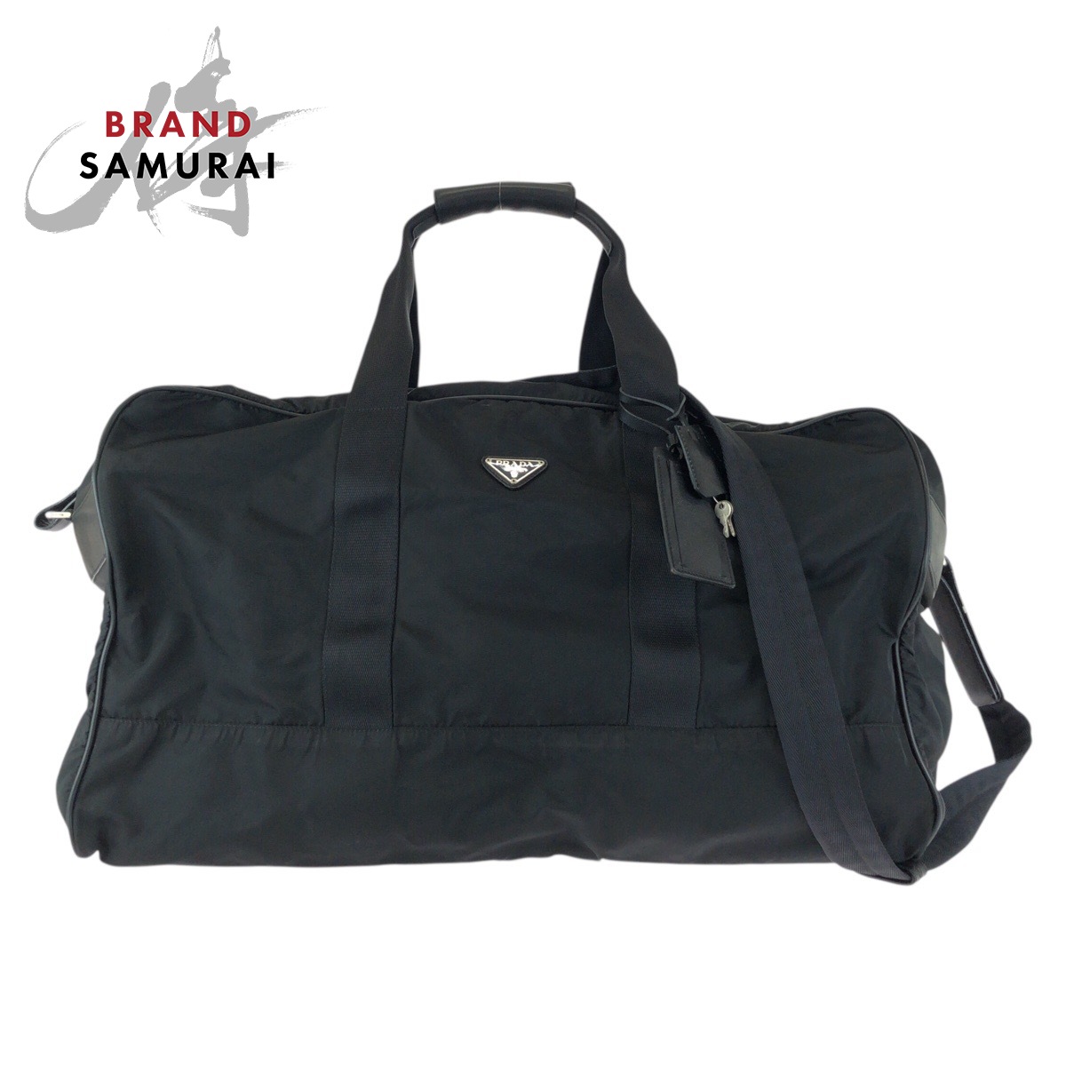 ユミ　プラダ ボストンバッグ 2way 三角ロゴ 白タグ ナイロン PRADA ボストンバッグ 2way ネイビー 三角ロゴ テスートナイロン