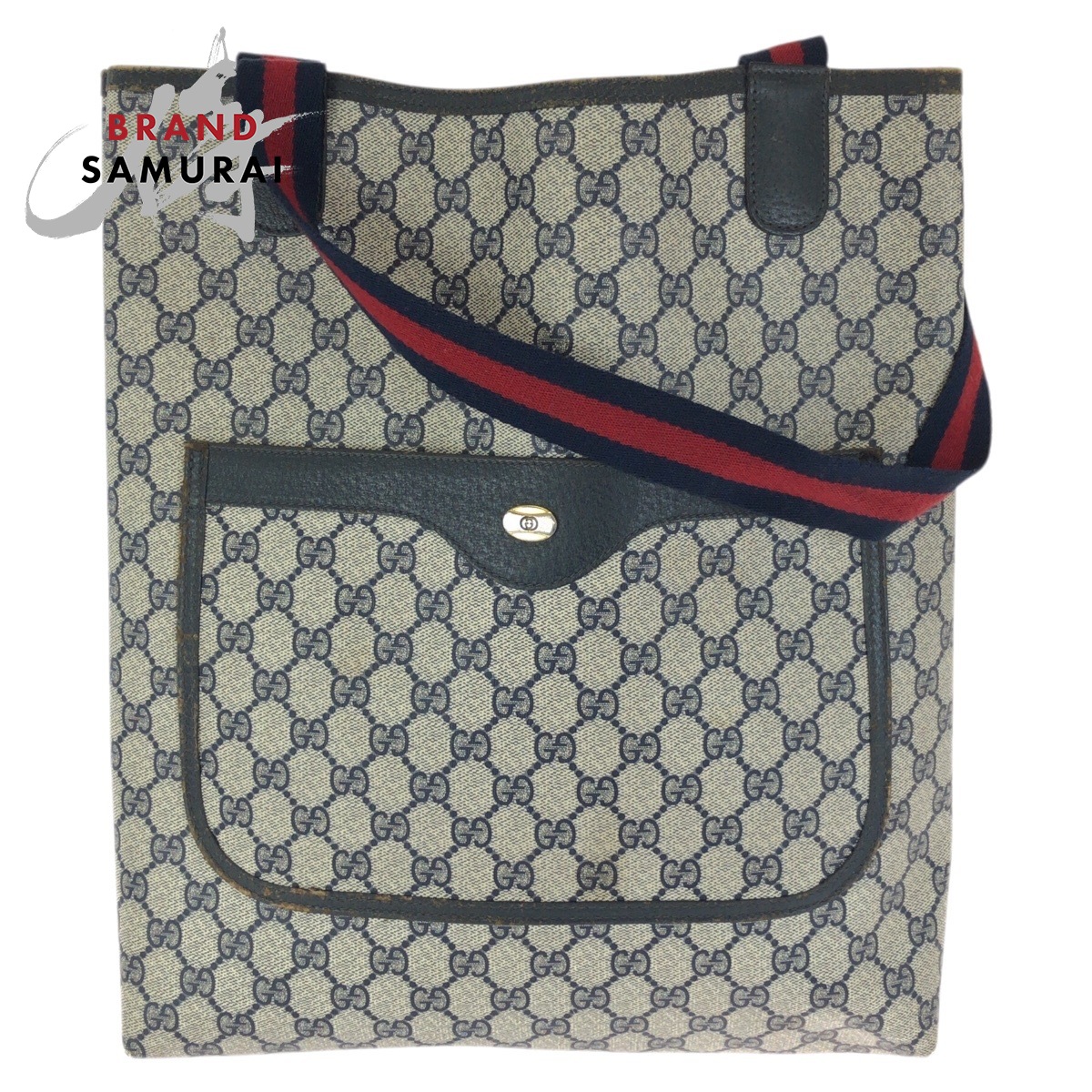 美品 GUCCI グッチ シェリーライン オールドグッチ ネイビー GGスプリームキャンバス /レザー 40 02 003 トートバッグ ショルダーバッグ レディース 601660 【中古】
