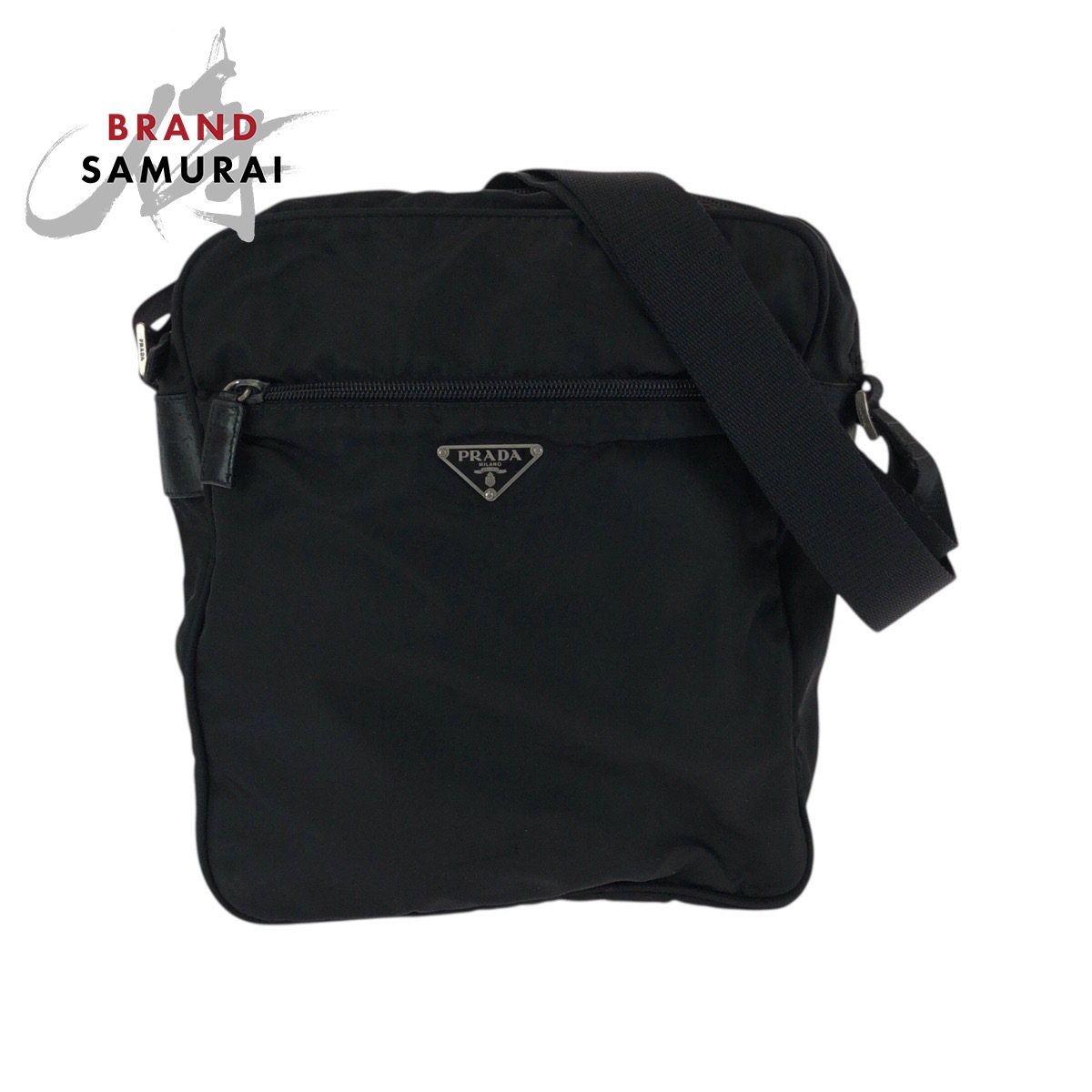 PRADA プラダ テスート 三角ロゴプレート ブラック 黒 シルバー金具 ナイロン ショルダーバッグ ポシェット レディース 505021 【中古】