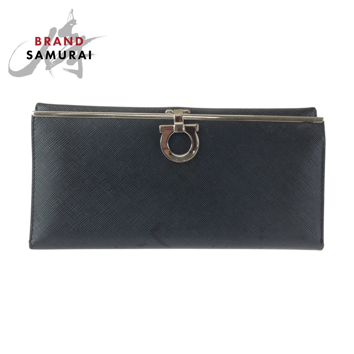 Salvatore Ferragamo サルヴァトーレフェラガモ ガンチーニ ブラック 黒 シルバー金具 レザー 1K22-264433 長財布 ロングウォレット レディース 600518 【中古】