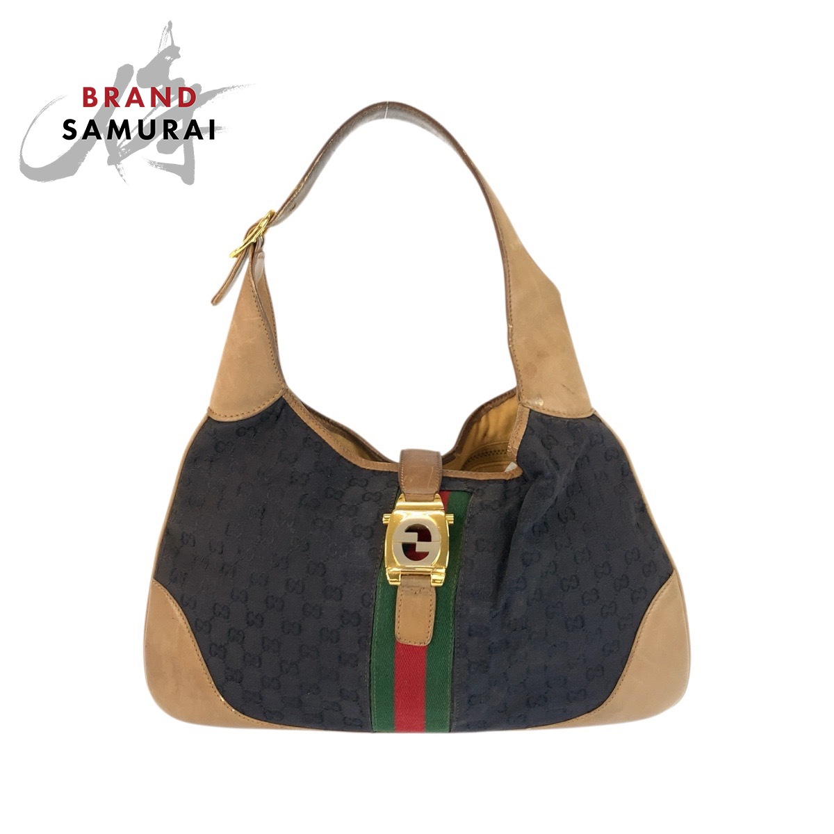 GUCCI グッチ シェリー酒生産ライン 黒いこと 赤銅色 ゴールド金具 GG帆布 /なめし革 ショルダーバッグ ホー洋弓 レディース 601554 【中古】