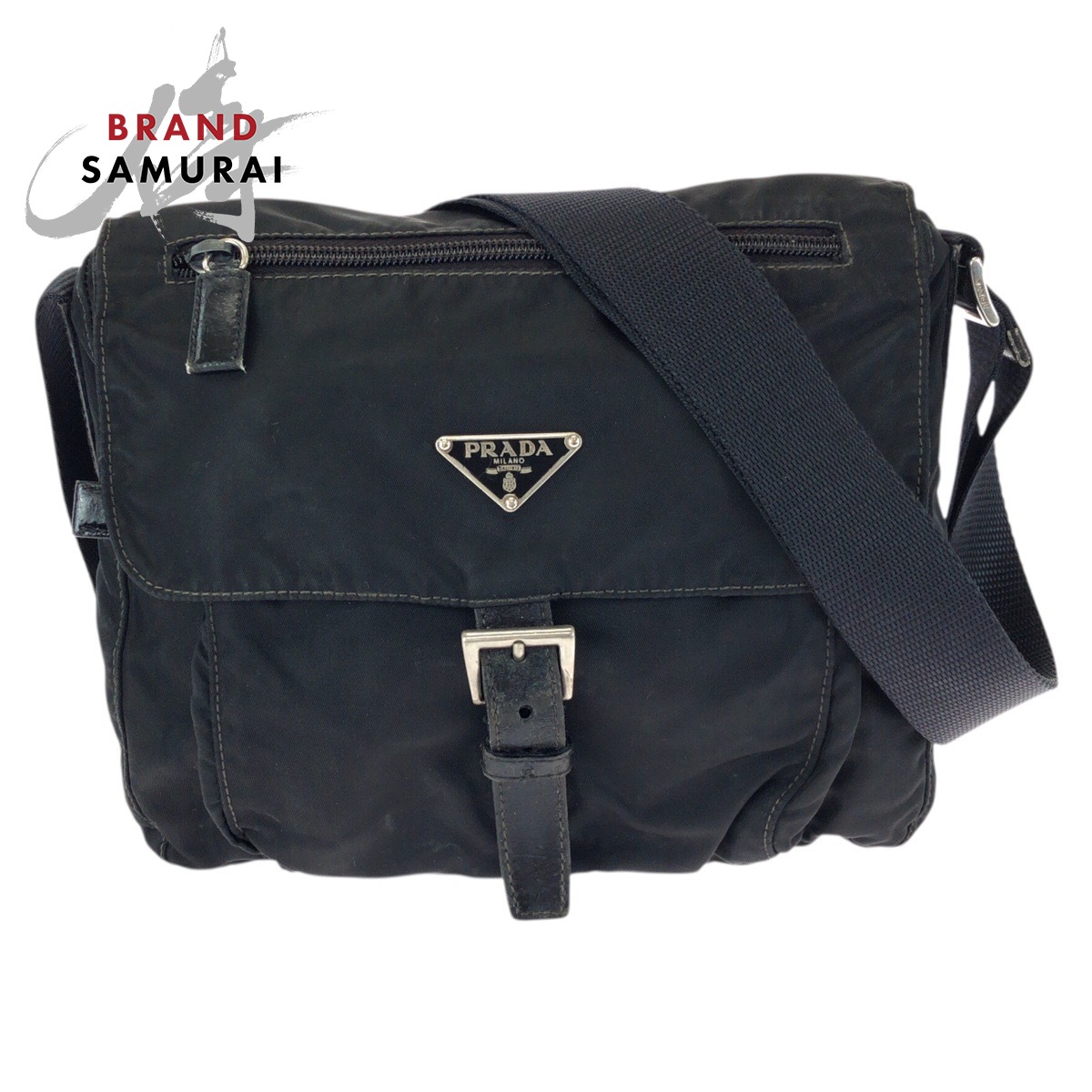 PRADA プラダ テスート 三角形ロゴタイプ一皿 黒いこと 黒 しろがね色金具 ナイロン /なめし革 ショルダーバッグ 飛脚屋御徒面子 レディース 500294 【中古】