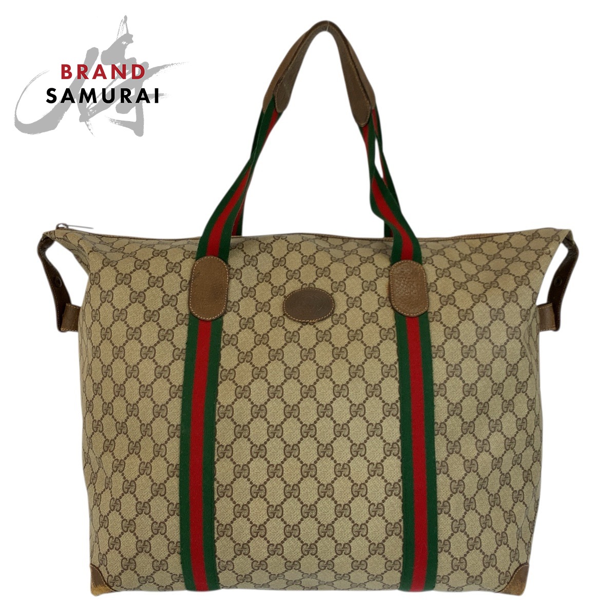 GUCCI グッチ ヴィンテージ シェリーライン ベージュ ブラウン GGスプリームキャンバス 89 19 012 ボストンバッグ トートバッグ レディース 601667 【中古】