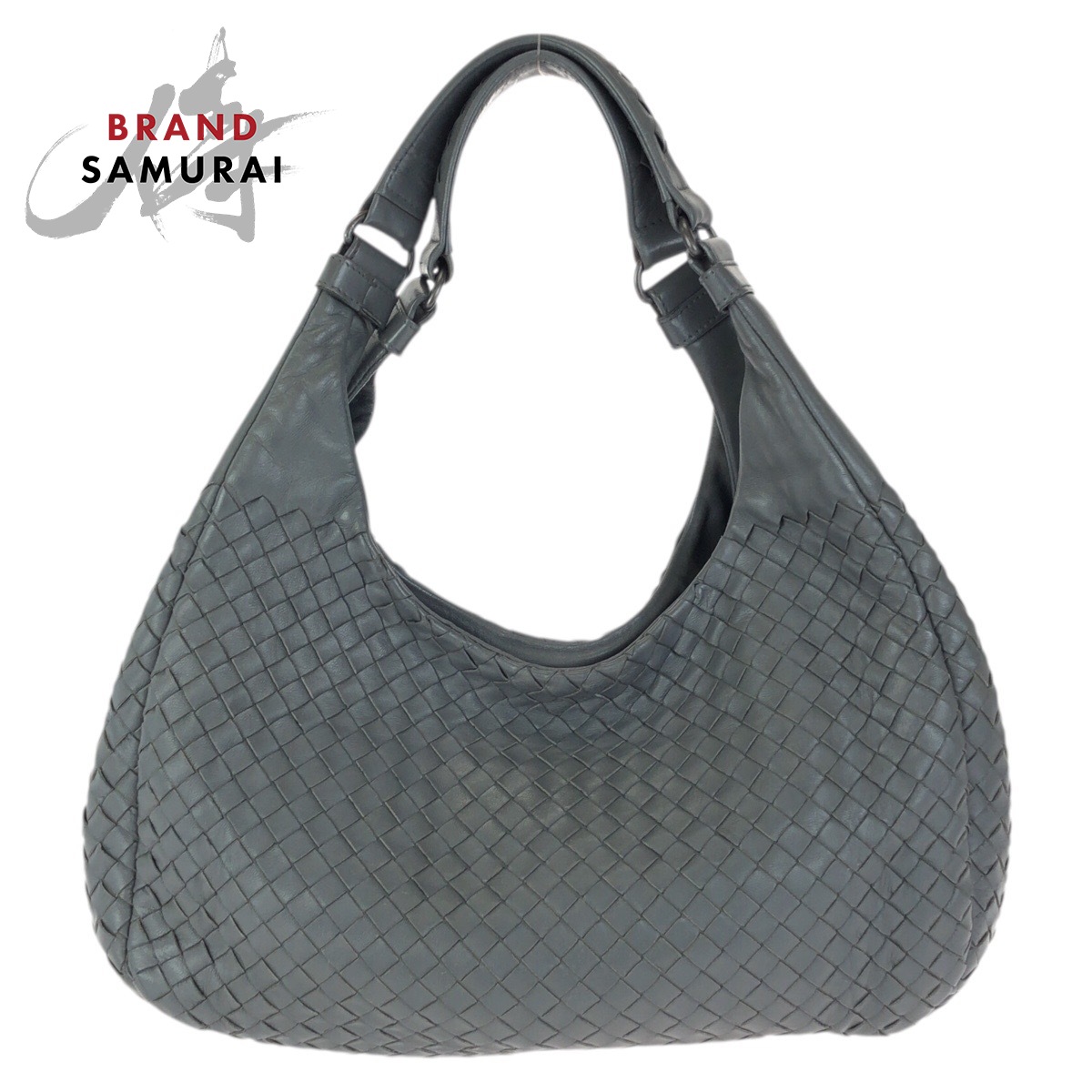 美品 BOTTEGAVENETA ボッテガヴェネタ イントレチャート カンパーナ グレー ガンメタ金具 レザー ホーボー ショルダーバッグ トートバッグ レディース 601620 【中古】