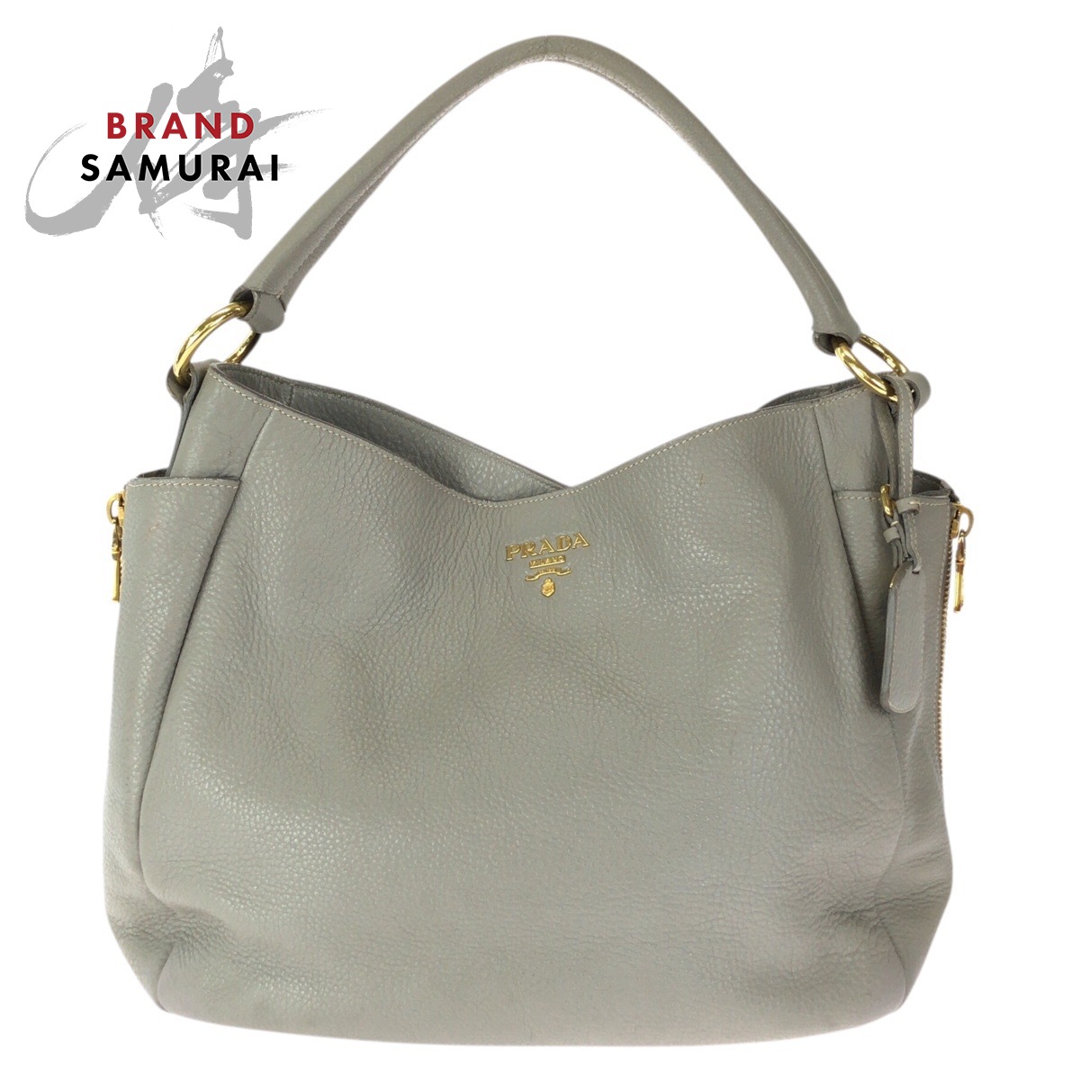 美品 PRADA プラダ ヴィッテロ ダイノ ライトグレー ゴールド金具 レザー ホーボー ショルダーバッグ ハンドバッグ レディース 601565 【中古】|BRAND SAMURAI