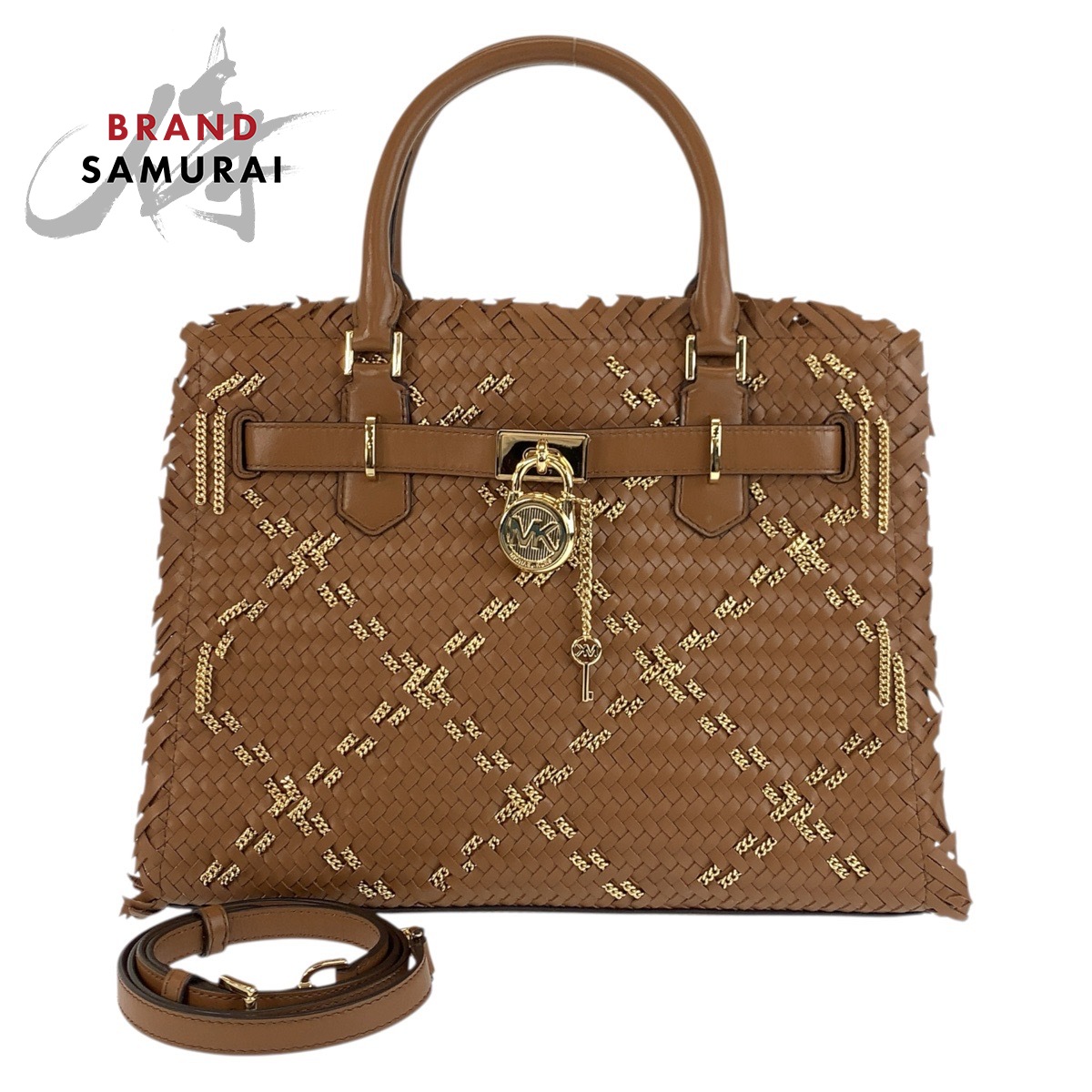 新品未使用 Michael Kors マイケルコース ハミルトン サッチェル ブラウン ゴールド金具 レザー ハンドバッグ ショルダーバッグ レディース 601765 【中古】