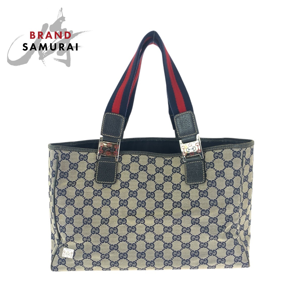 GUCCI グッチ シェリーライン ネイビー シルバー金具 GGキャンバス /レザー 145758 トートバッグ ショルダーバッグ レディース 601697 【中古】
