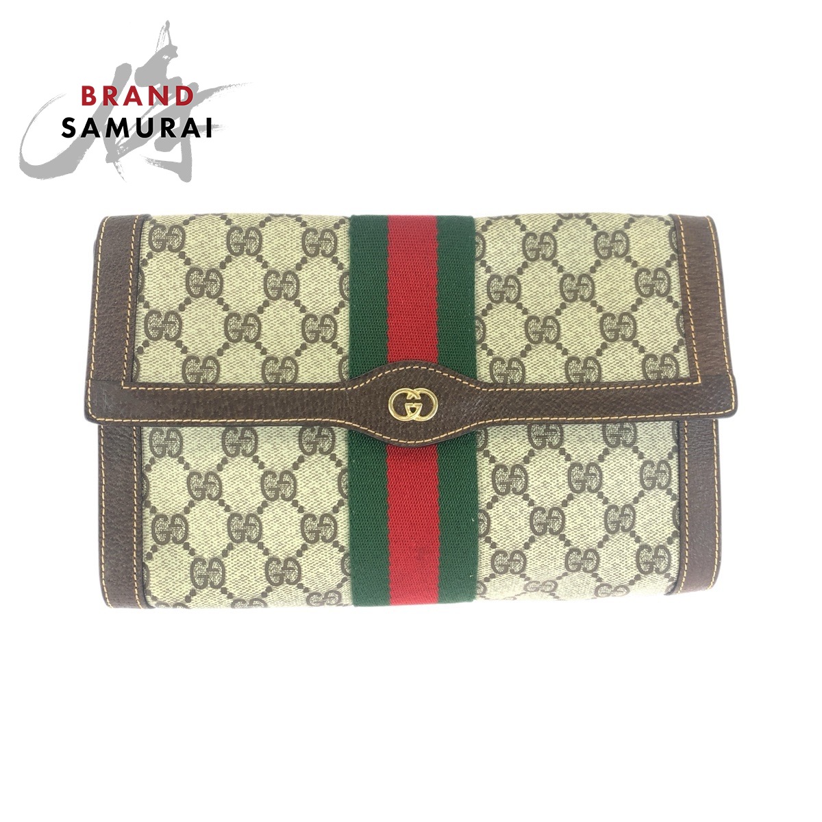 美品 GUCCI グッチ ヴィンテージ シェリー酒伝達ルート ベージュ 赤銅色 ゴールド金具 GGスプリームキャンバス /なめし革 38 クラッチペダル御徒面子 二つ目御徒面子 レディース 601699 【中古】