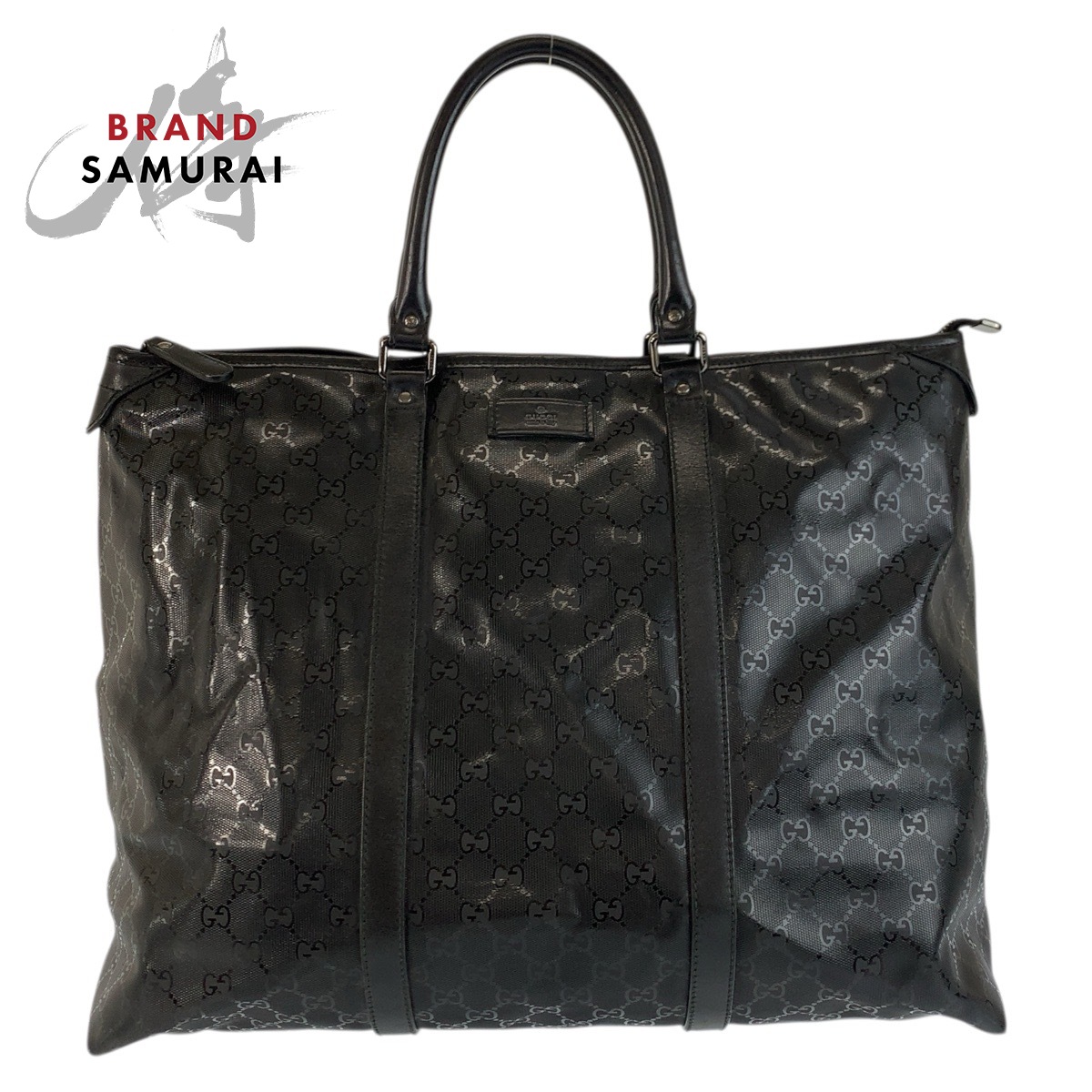 美品 GUCCI グッチ GGインプリメ 黒いこと 黒 PVC /なめし革 201482 トートバッグ ボストンバッグ メンズ 601222 【中古】