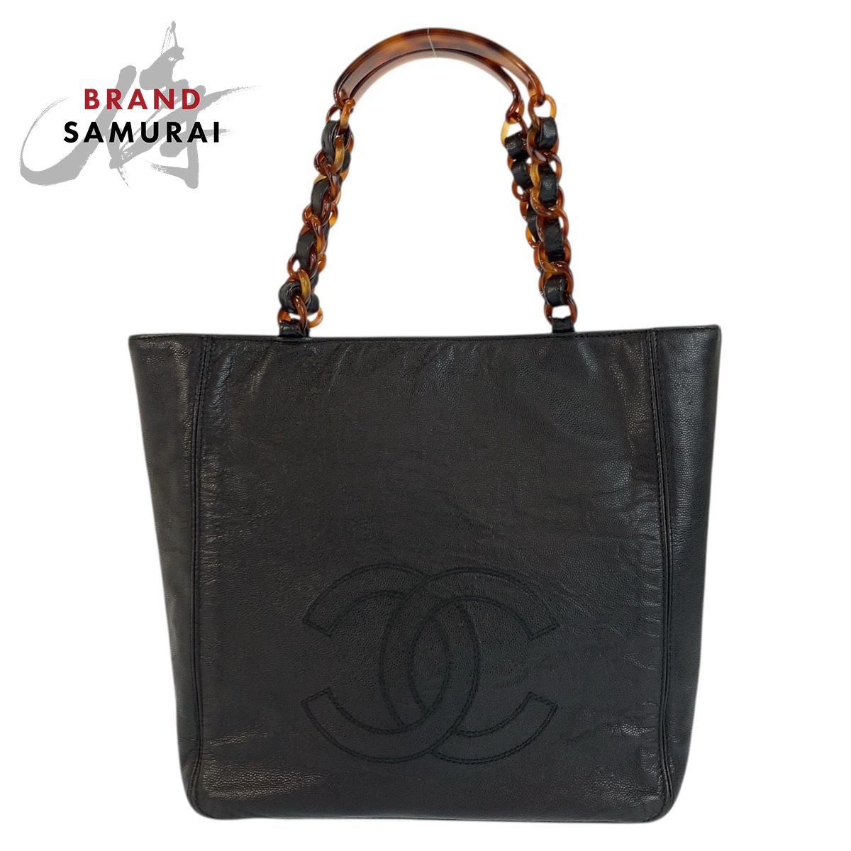 美品 CHANEL シャネル ヴィンテージ ココマーク マーブルチェーン ブラック 黒 レザー トートバッグ ショルダーバッグ レディース 601587 【中古】