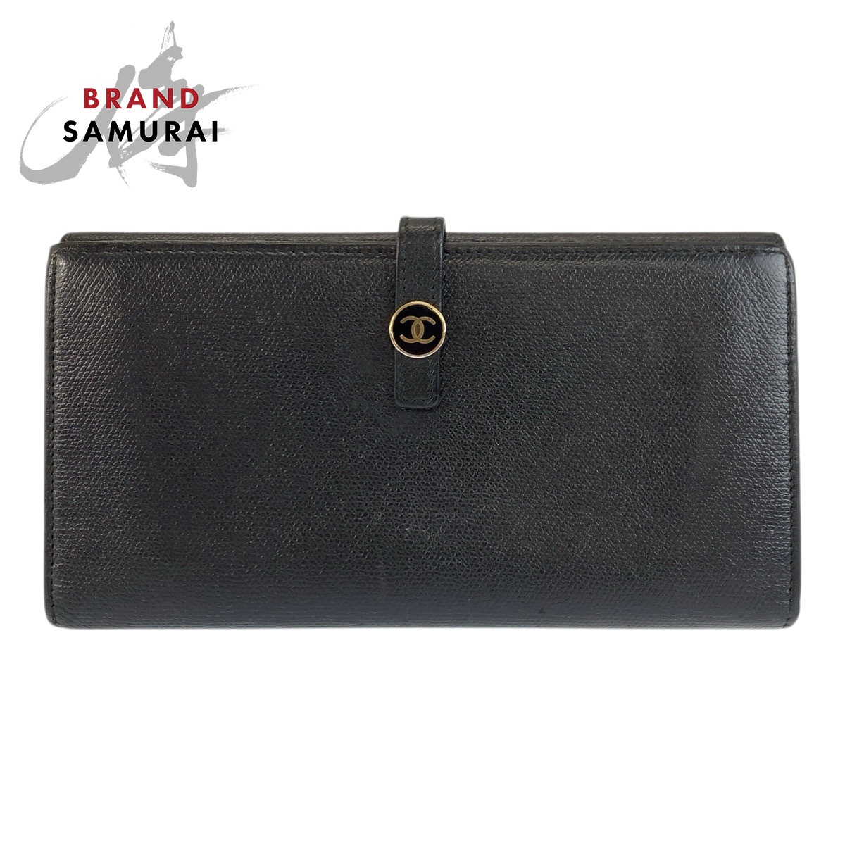 美品 CHANEL シャネル ココボタン 黒いこと 黒 ゴールド なめし革 長紙入れ ロングウォレット レディース 601796 【中古】