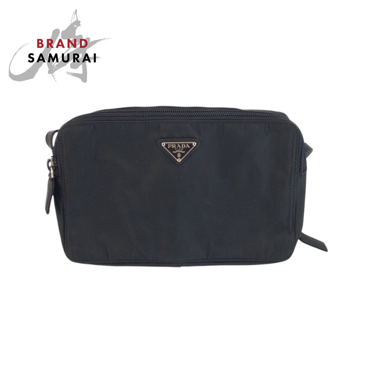 美品 PRADA プラダ テスート ３角形ロゴタイプ一皿 黒いこと 黒 しろがね色金具 ナイロン ショルダーバッグ ポシェット レディース 601641 【中古】