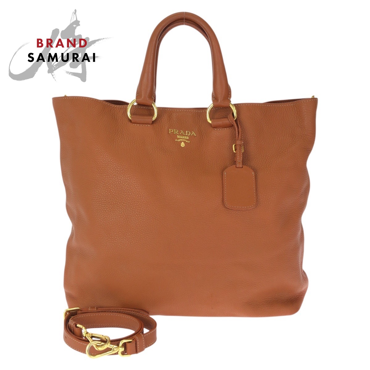 美品 PRADA プラダ ヴィッテロ ダイノ 2way ブラウン キャメル ゴールド金具 レザー トートバッグ ショルダーバッグ レディース 601576 【中古】|BRAND SAMURAI
