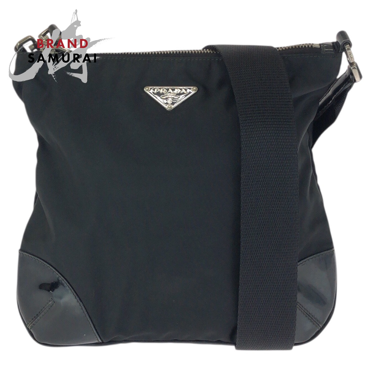 美品 PRADA プラダ テスート 三角ロゴプレート ブラック 黒 シルバー金具 ナイロン /エナメル ショルダーバッグ メッセンジャーバッグ レディース 601676 【中古】|BRAND SAMURAI
