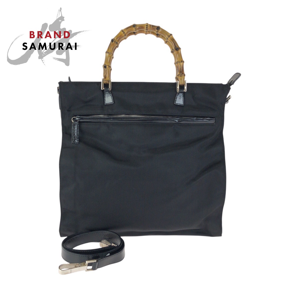 美品 GUCCI グッチ バンブー ブラック 黒 シルバー金具 ナイロン /レザー 001 1095 1878 トートバッグ ハンドバッグ レディース 601698 【中古】｜BRAND SAMURAI 26,499円