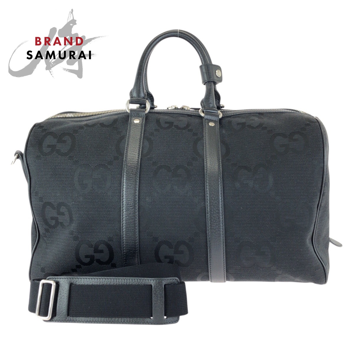 美品 GUCCI グッチ ジャンボGG ２way 黒いこと 黒 しろがね色金具 GG帆布 /なめし革 739581 ボストンバッグ ダッフルバッグ ショルダーバッグ メンズ 601999 【中古】