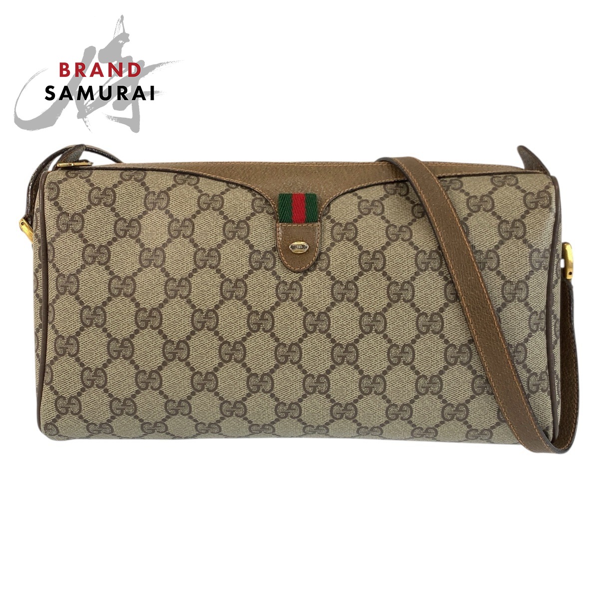 GUCCI グッチ ヴィンテージ シェリー酒生産ライン ベージュ ゴールド金具 GGスプリームキャンバス /なめし革 89 02 017 ショルダーバッグ ポシェット レディース 602226 【中古】