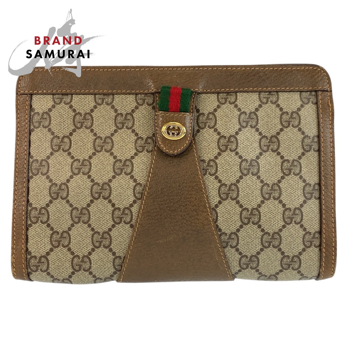 GUCCI グッチ ヴィンテージ シェリー酒伝達ルート ベージュ 赤銅色 GGスプリームキャンバス /なめし革 89 01 032 クラッチペダル御徒面子 二つ目御徒面子 メンズ 602252 【中古】