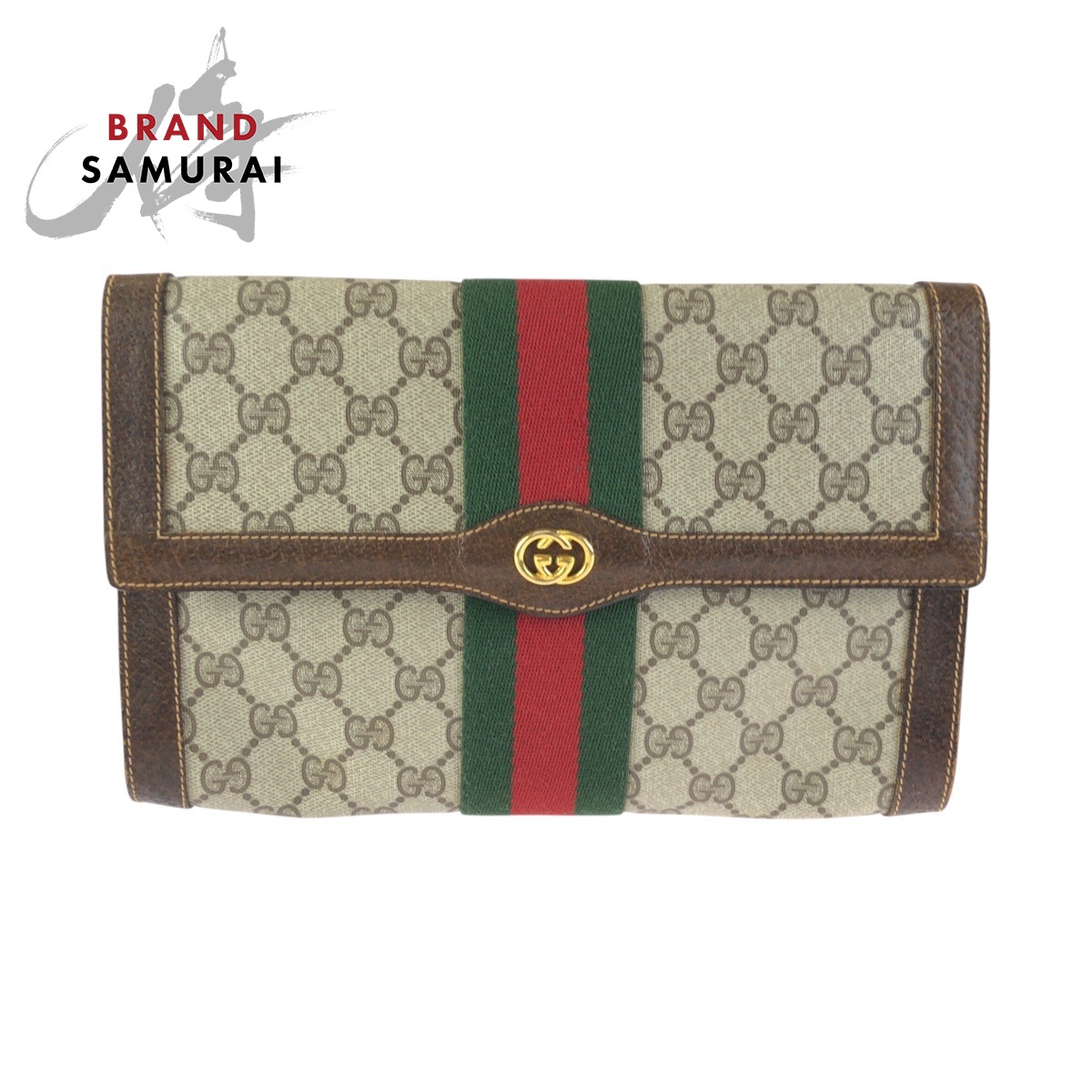 GUCCI グッチ ヴィンテージ シェリー酒生産ライン 薄墨色 赤銅色 ゴールド金具 GGスプリームキャンバス /なめし革 クラッチペダル御徒面子 2塁手御徒面子 レディース 602280 【中古】