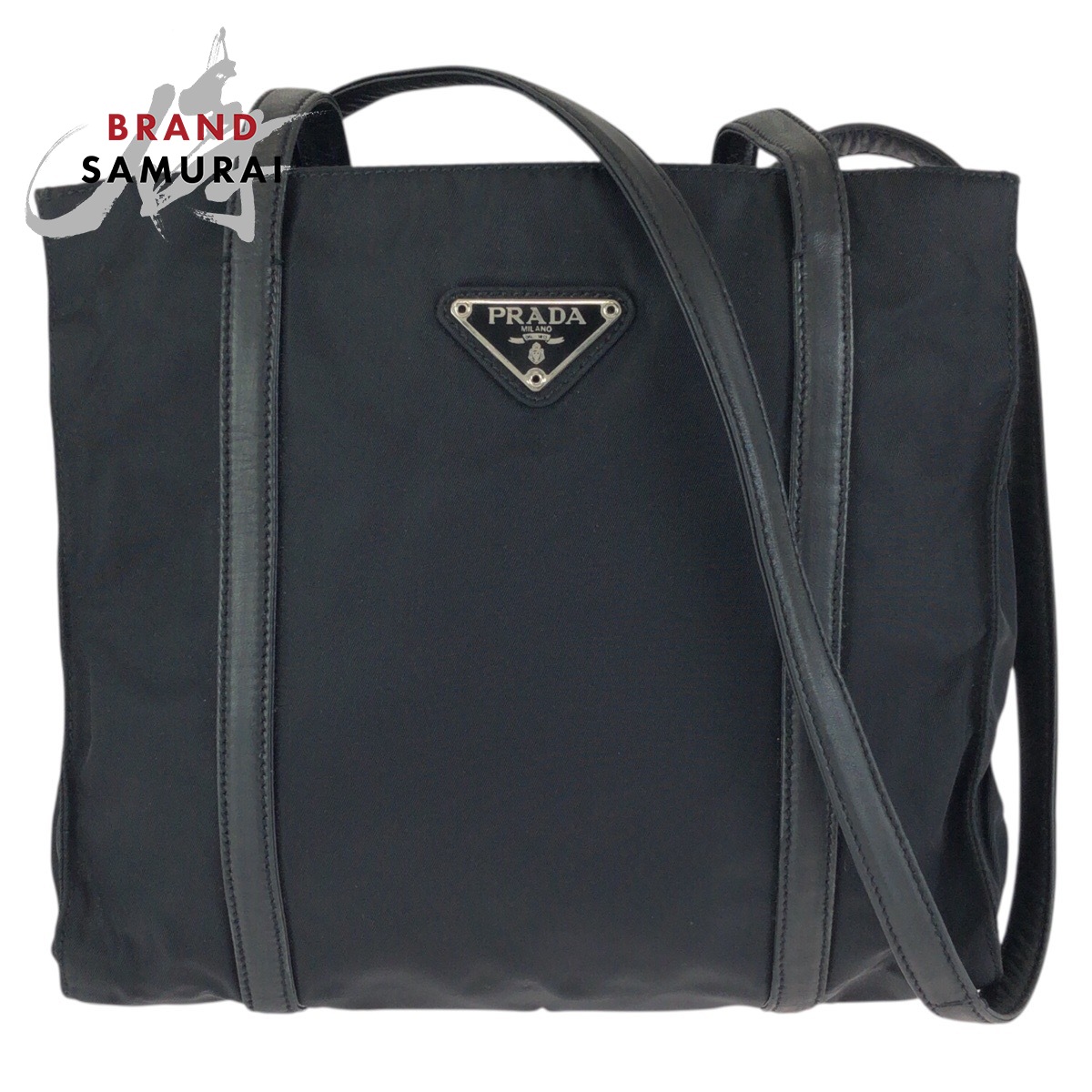PRADA プラダ テスート 三角形ロゴタイプお皿 黒いこと 黒 しろがね色金具 ナイロン /なめし革 ショルダーバッグ レディース 602191 【中古】