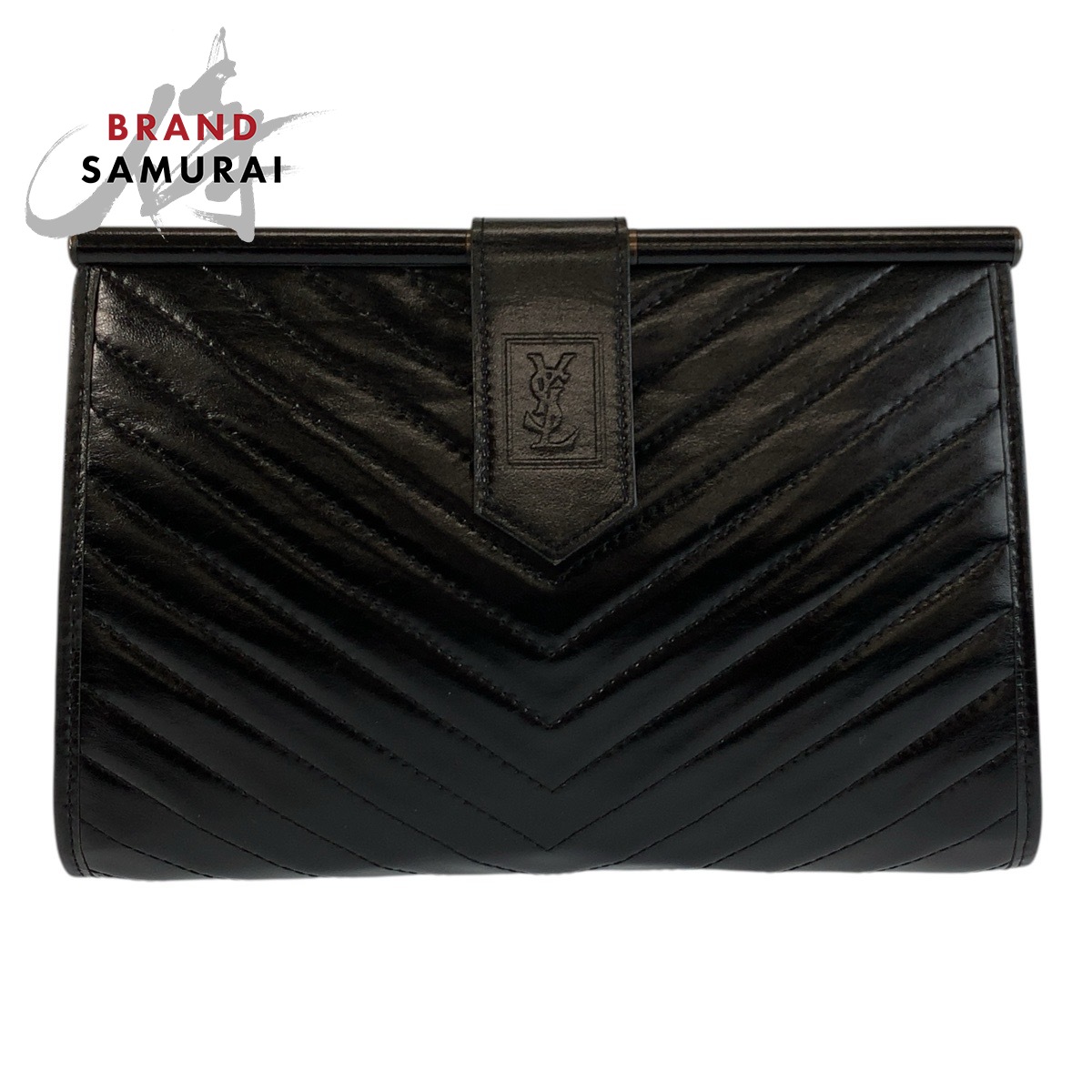美品 YVES SAINT LAURENT 前日 サンローラン ヴィンテージ YSL 黒いこと 黒 なめし革 クラッチペダル御徒面子 レディース 602283 【中古】