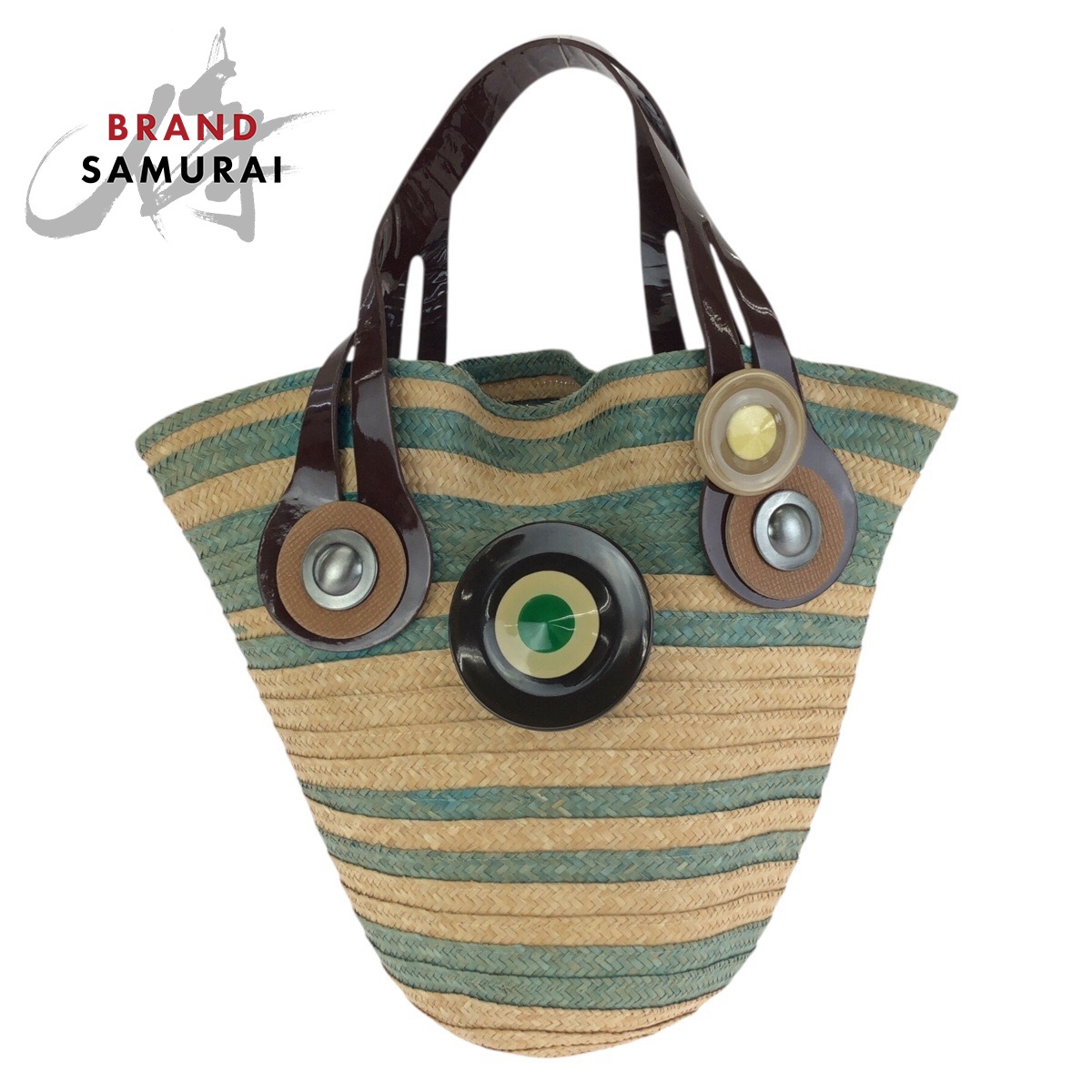 美品 MARNI マルニ ベージュ 点火装置青色 麦わら ハンドバック レディース 602054 【中古】