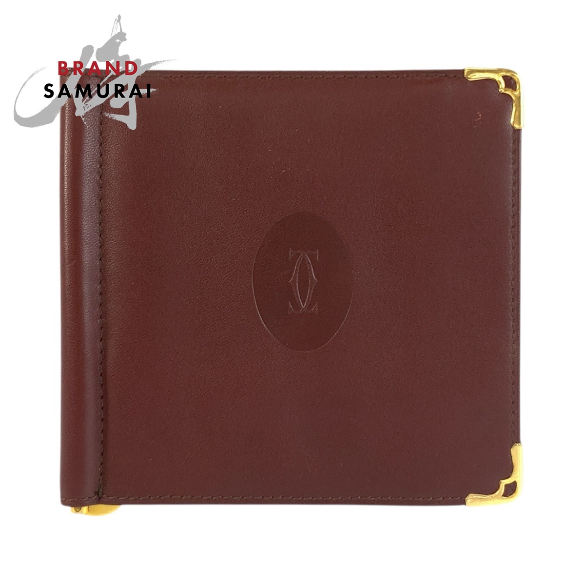 美品 CARTIER カルティエ マストライン ボルドー ゴールド金具 レザー 札入れ マネークリップ付き 折財布 メンズ 602056 【中古】|BRAND SAMURAI